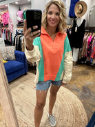 Good News Colorblock 1/4 Zip Pullover-Bibi-Anna Kaytes Boutique, Women's Fashion Boutique in Grinnell, Iowa