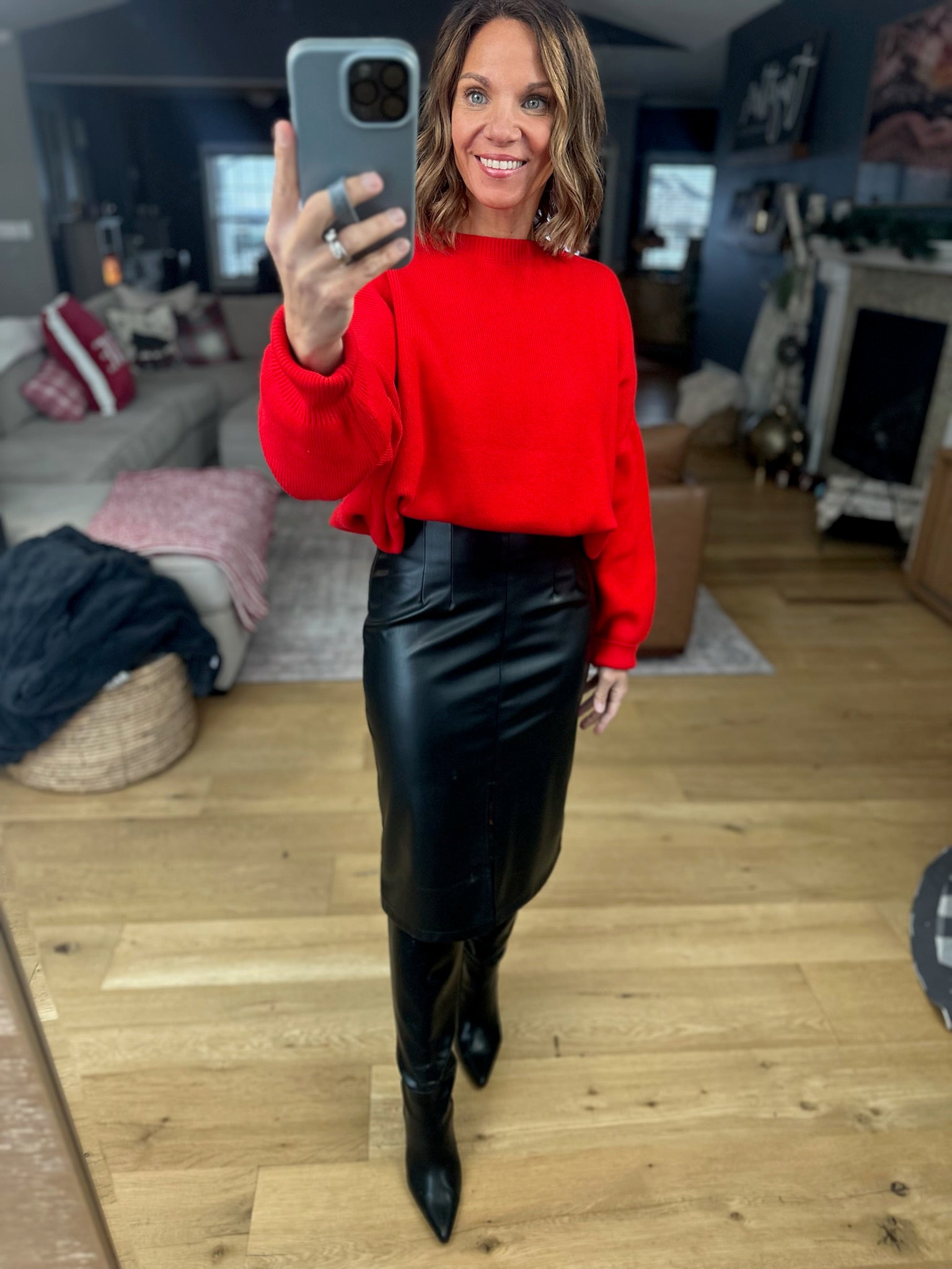 Take It Back Faux-Leather Skirt-Skirts-She & Sky-Anna Kaytes Boutique, Women's Fashion Boutique in Grinnell, Iowa