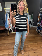 Anything In the World Striped Cap-Sleeve Knit Top - Black-Entro-Anna Kaytes Boutique, Women's Fashion Boutique in Grinnell, Iowa