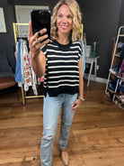 Anything In the World Striped Cap-Sleeve Knit Top - Black-Entro-Anna Kaytes Boutique, Women's Fashion Boutique in Grinnell, Iowa