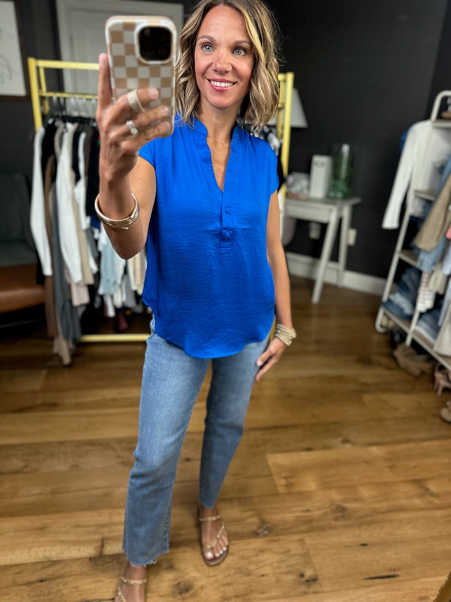 Against All Odds Rounded-Hem V-Neck Top - Royal Blue-Short Sleeves-Mine-Anna Kaytes Boutique, Women's Fashion Boutique in Grinnell, Iowa