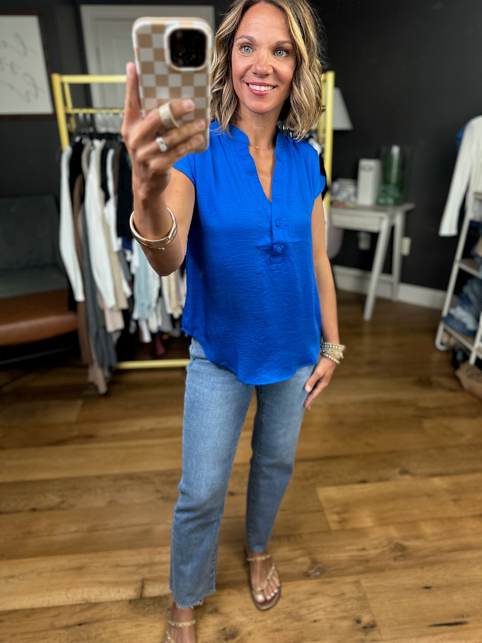 Against All Odds Rounded-Hem V-Neck Top - Royal Blue-Short Sleeves-Mine-Anna Kaytes Boutique, Women's Fashion Boutique in Grinnell, Iowa