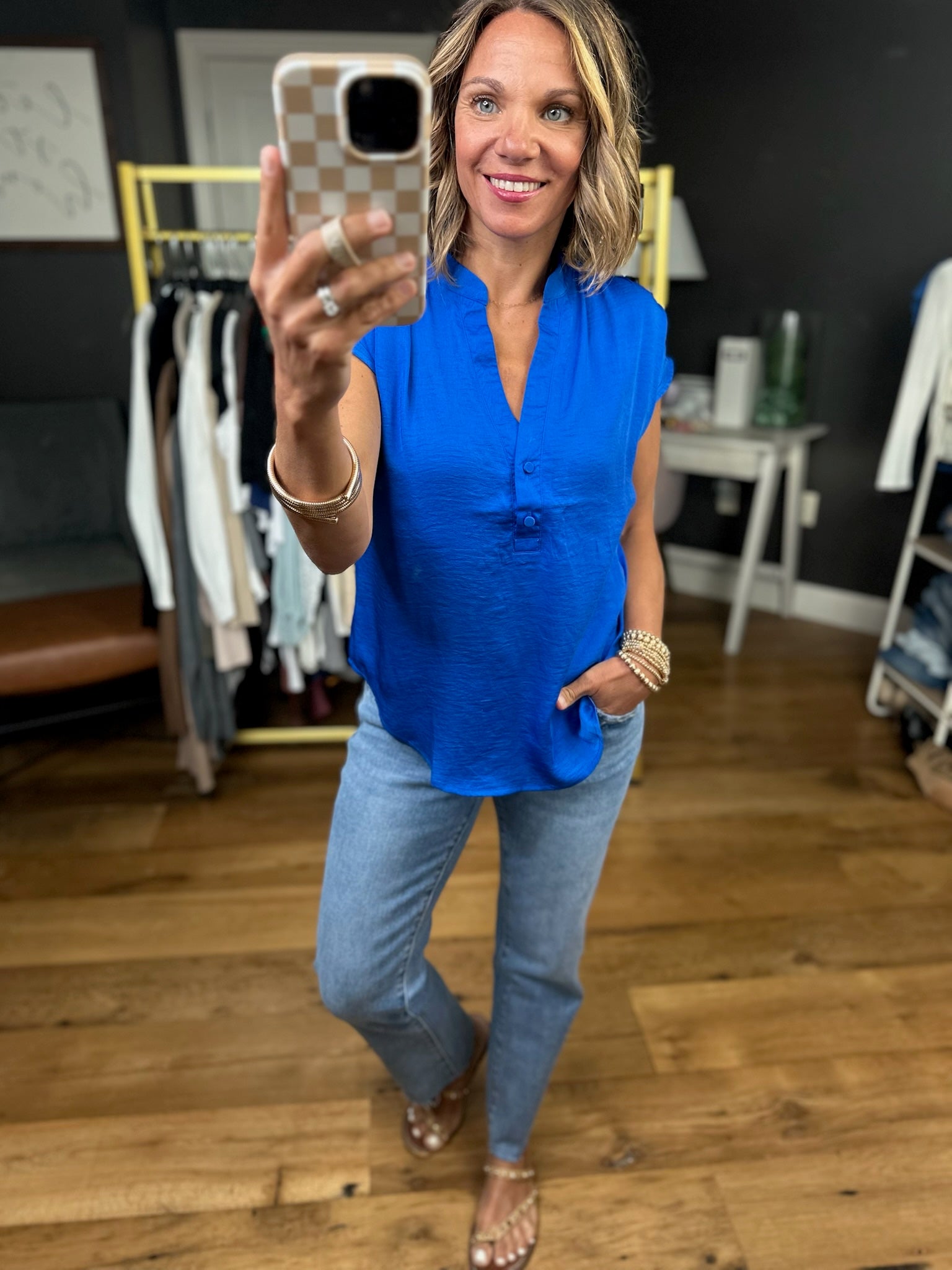 Against All Odds Rounded-Hem V-Neck Top - Royal Blue-Short Sleeves-Mine-Anna Kaytes Boutique, Women's Fashion Boutique in Grinnell, Iowa