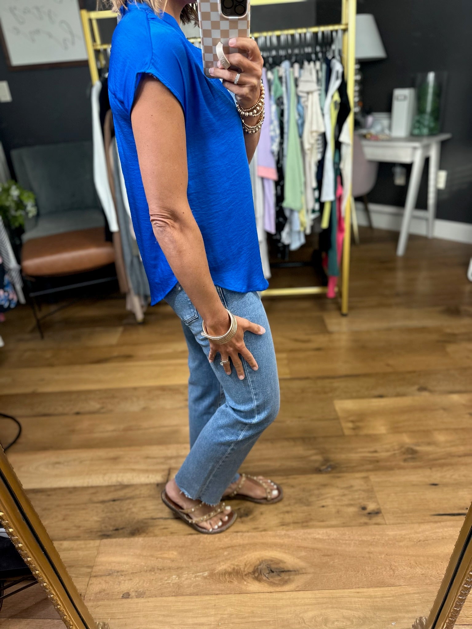 Against All Odds Rounded-Hem V-Neck Top - Royal Blue-Short Sleeves-Mine-Anna Kaytes Boutique, Women's Fashion Boutique in Grinnell, Iowa