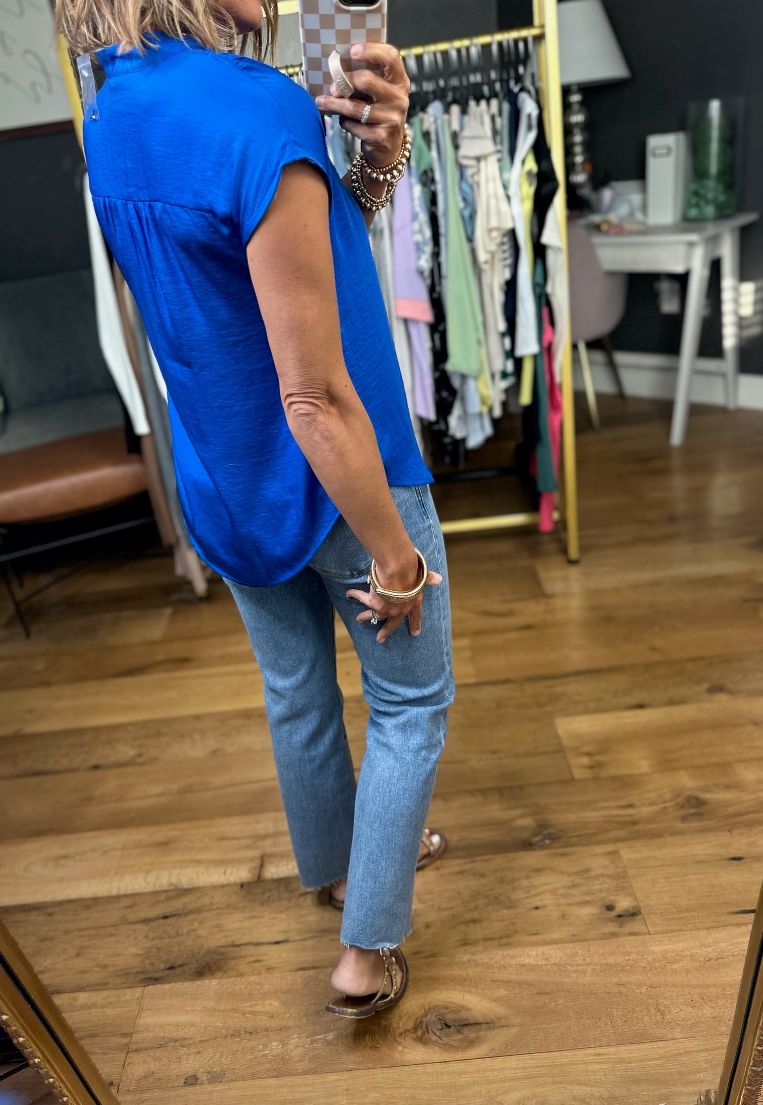 Against All Odds Rounded-Hem V-Neck Top - Royal Blue-Short Sleeves-Mine-Anna Kaytes Boutique, Women's Fashion Boutique in Grinnell, Iowa