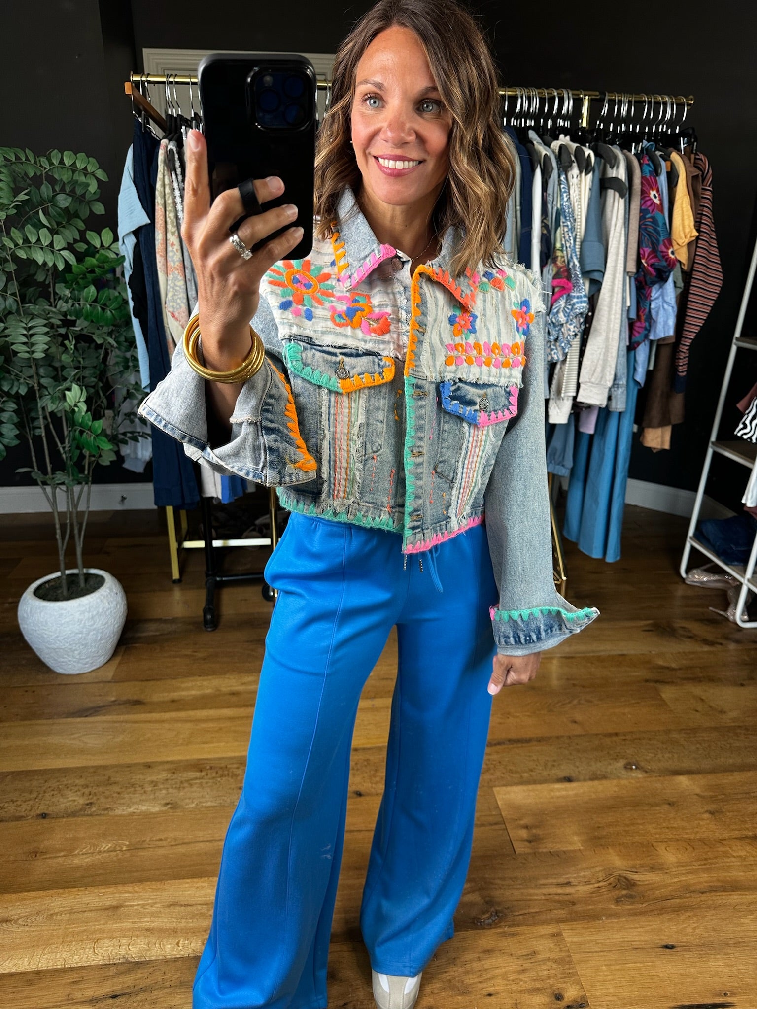 Finding Fun Embroidered Denim Jacket-Jackets-POL-Anna Kaytes Boutique, Women's Fashion Boutique in Grinnell, Iowa