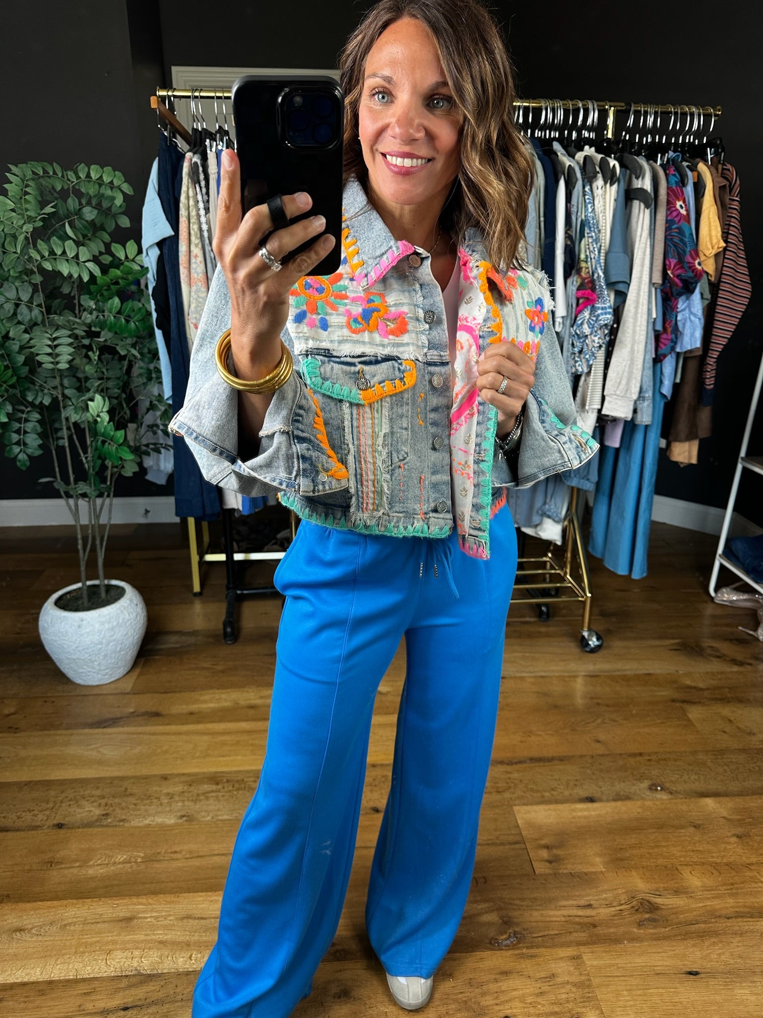 Finding Fun Embroidered Denim Jacket-Jackets-POL-Anna Kaytes Boutique, Women's Fashion Boutique in Grinnell, Iowa