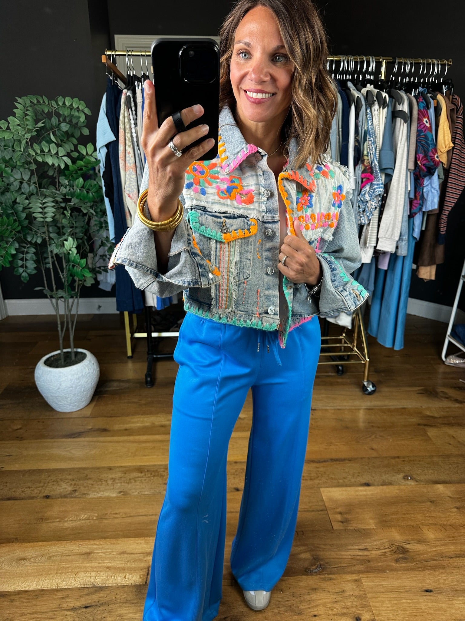 Finding Fun Embroidered Denim Jacket-Jackets-POL-Anna Kaytes Boutique, Women's Fashion Boutique in Grinnell, Iowa