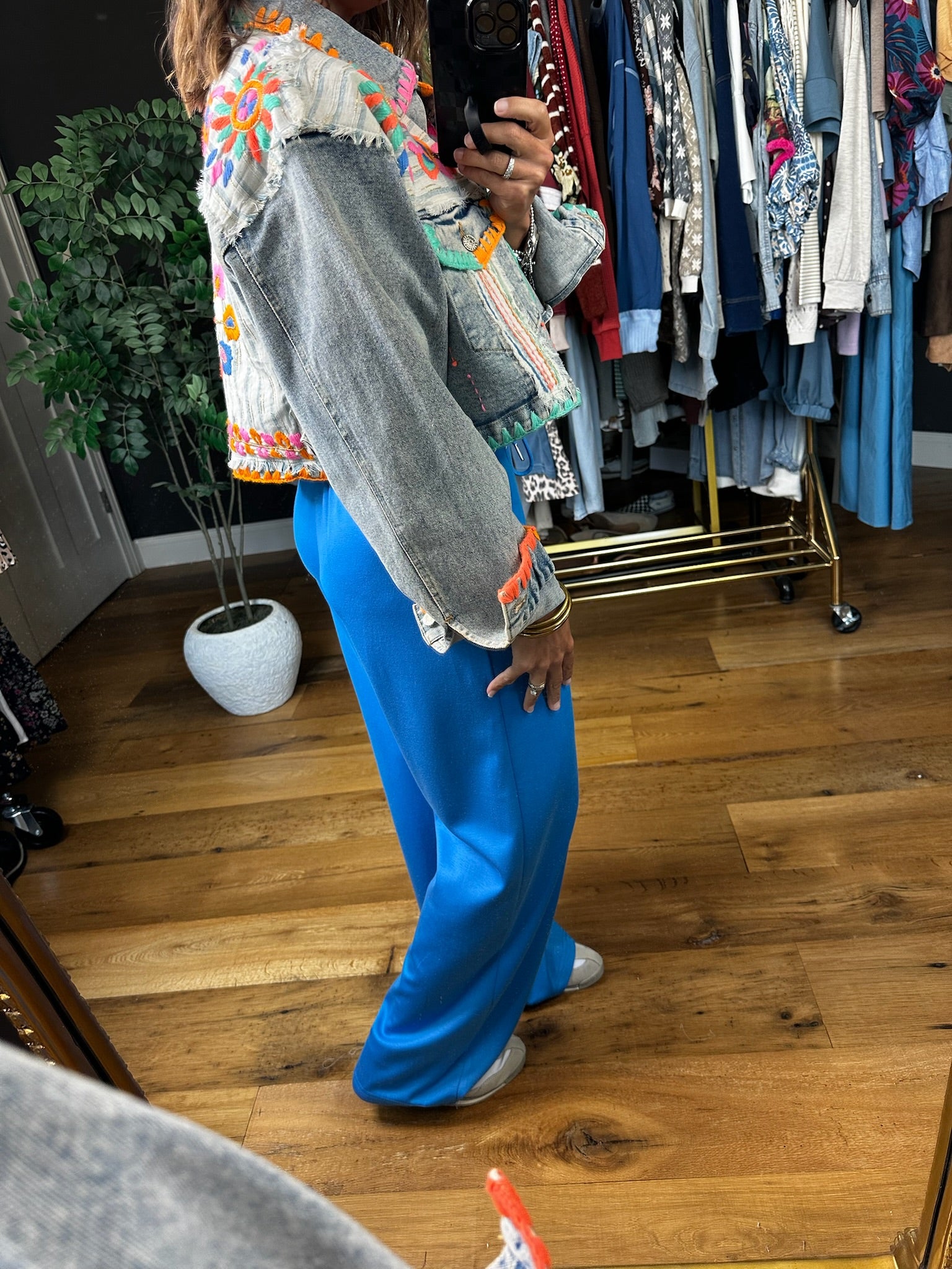 Finding Fun Embroidered Denim Jacket-Jackets-POL-Anna Kaytes Boutique, Women's Fashion Boutique in Grinnell, Iowa