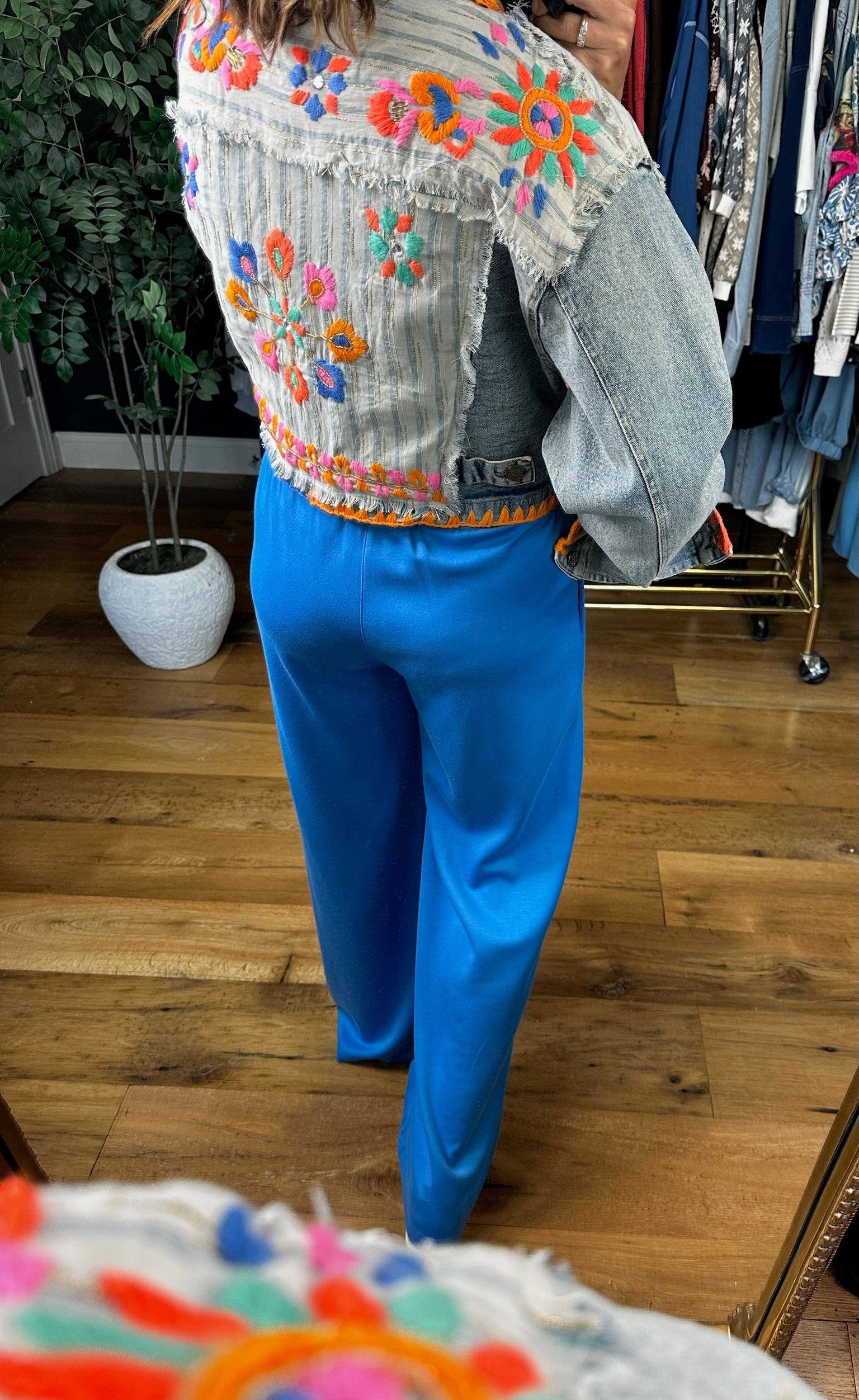 Finding Fun Embroidered Denim Jacket-Jackets-POL-Anna Kaytes Boutique, Women's Fashion Boutique in Grinnell, Iowa