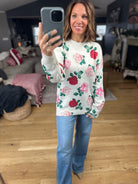 Kissed By A Rose Patterned Sweater-Sweaters-Vine & Love-Anna Kaytes Boutique, Women's Fashion Boutique in Grinnell, Iowa