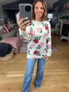 Kissed By A Rose Patterned Sweater-Sweaters-Vine & Love-Anna Kaytes Boutique, Women's Fashion Boutique in Grinnell, Iowa