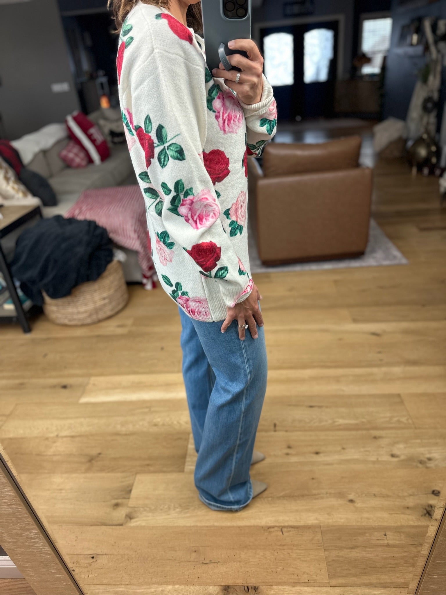 Kissed By A Rose Patterned Sweater-Sweaters-Vine & Love-Anna Kaytes Boutique, Women's Fashion Boutique in Grinnell, Iowa