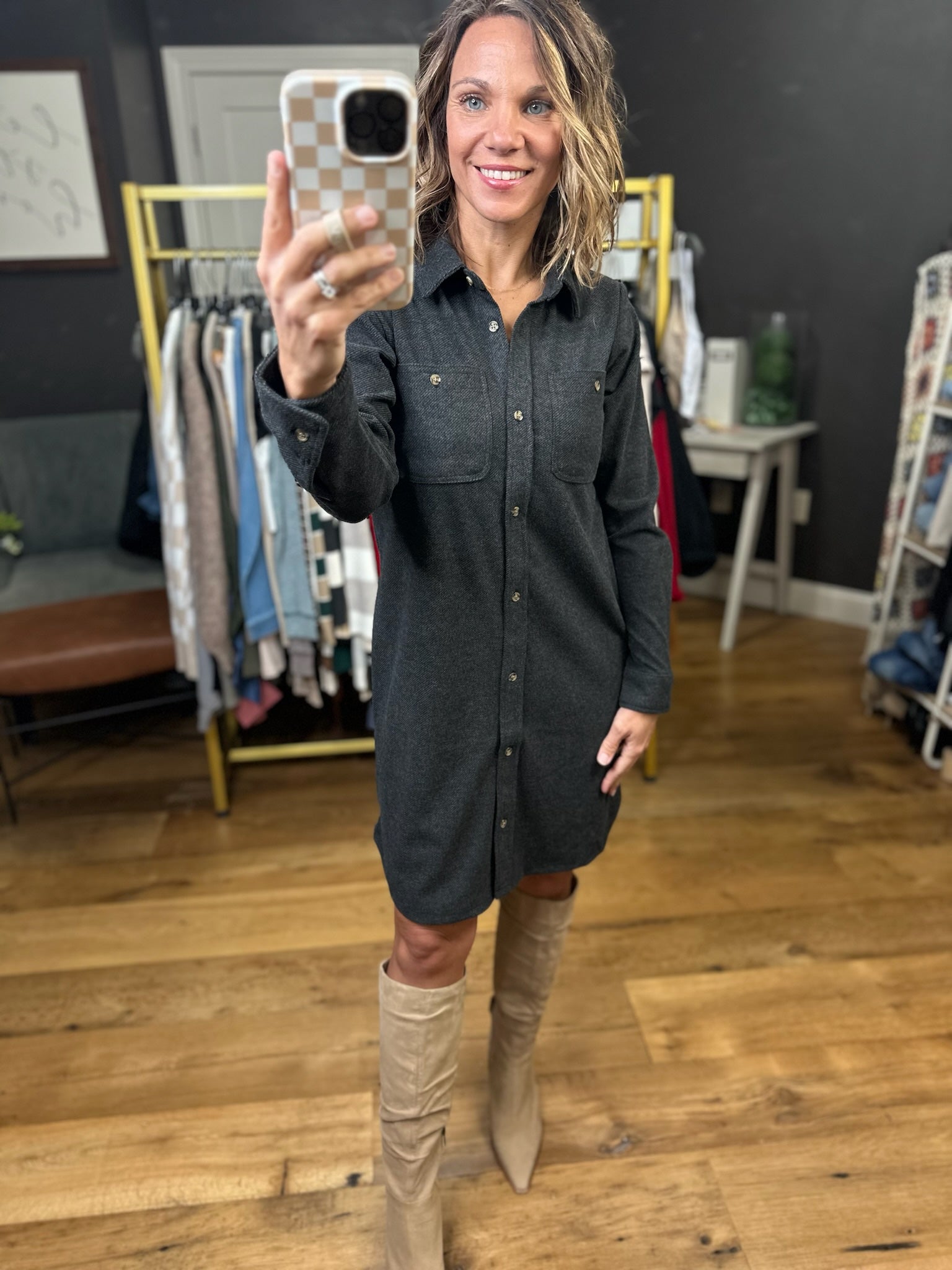 Never Looked Better Midi Button-Down - Black Heather-Thread & SUpply D1268BTKTS-Anna Kaytes Boutique, Women's Fashion Boutique in Grinnell, Iowa