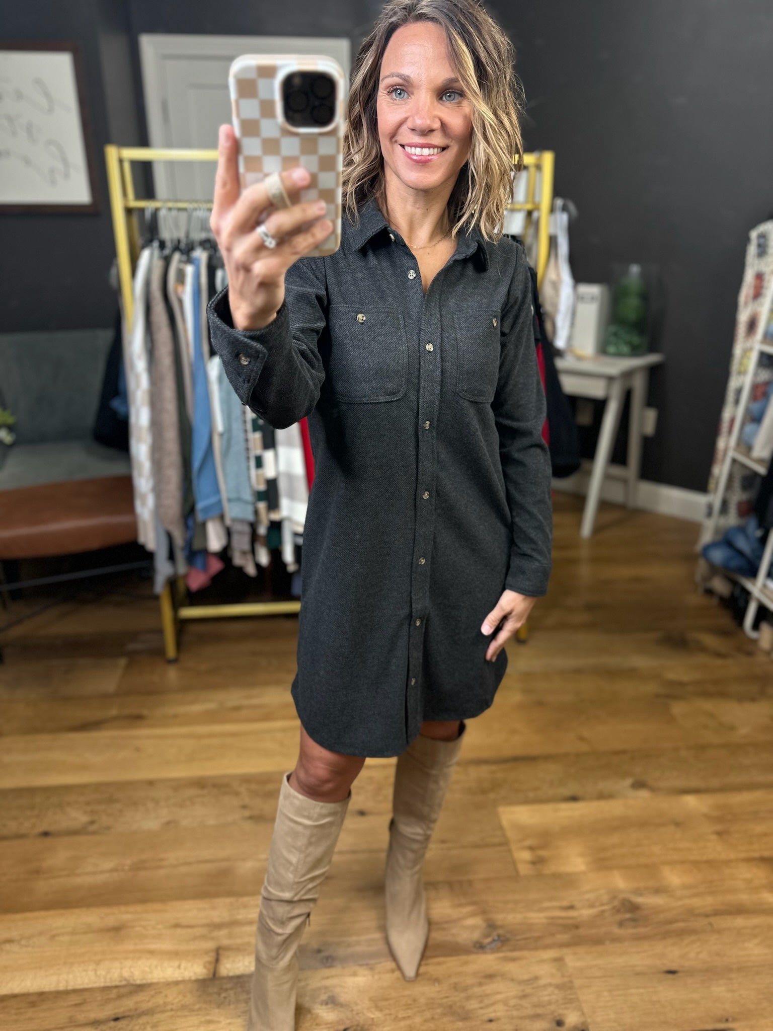 Never Looked Better Midi Button-Down - Black Heather-Thread & SUpply D1268BTKTS-Anna Kaytes Boutique, Women's Fashion Boutique in Grinnell, Iowa