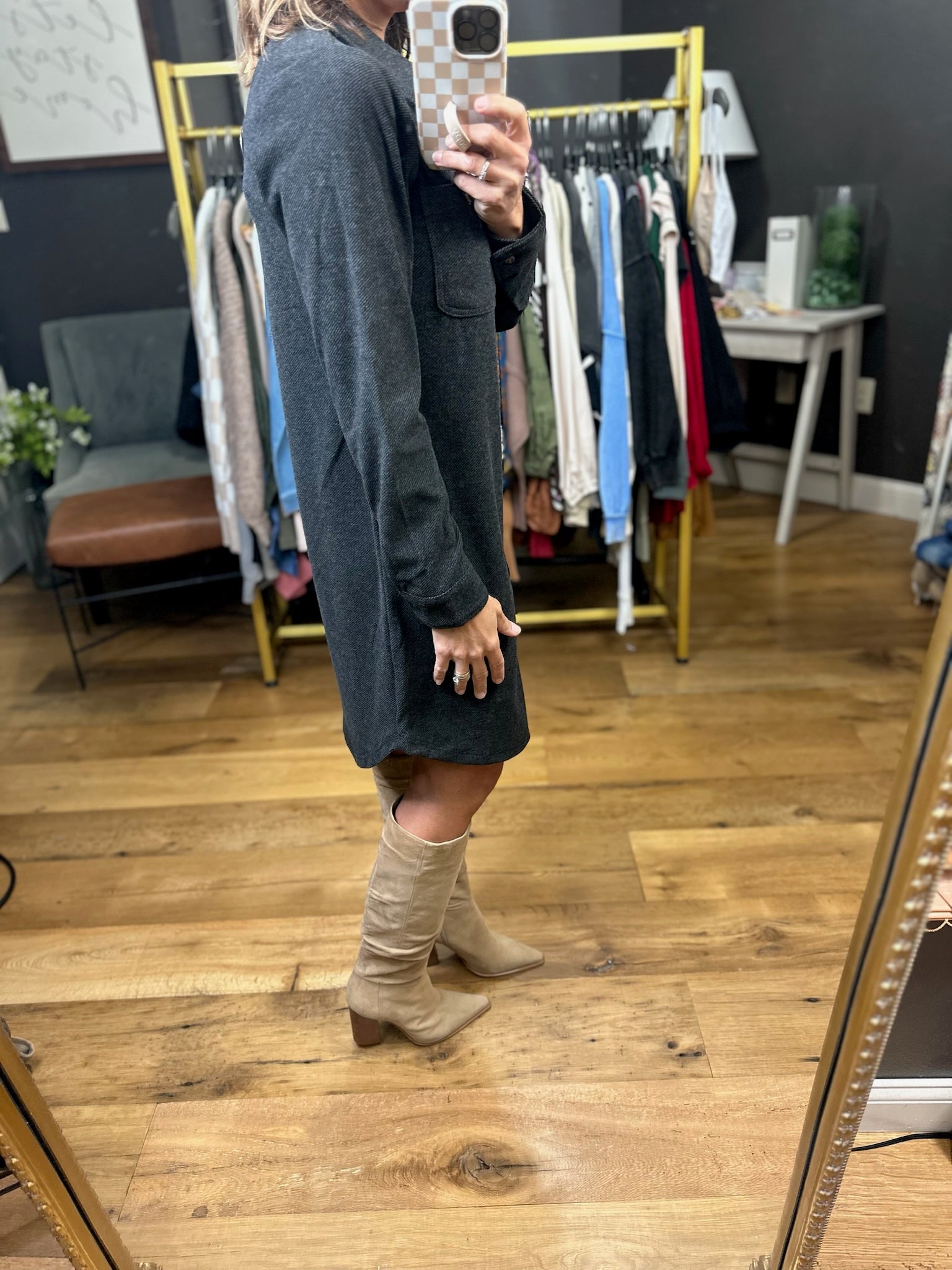 Never Looked Better Midi Button-Down - Black Heather-Thread & SUpply D1268BTKTS-Anna Kaytes Boutique, Women's Fashion Boutique in Grinnell, Iowa