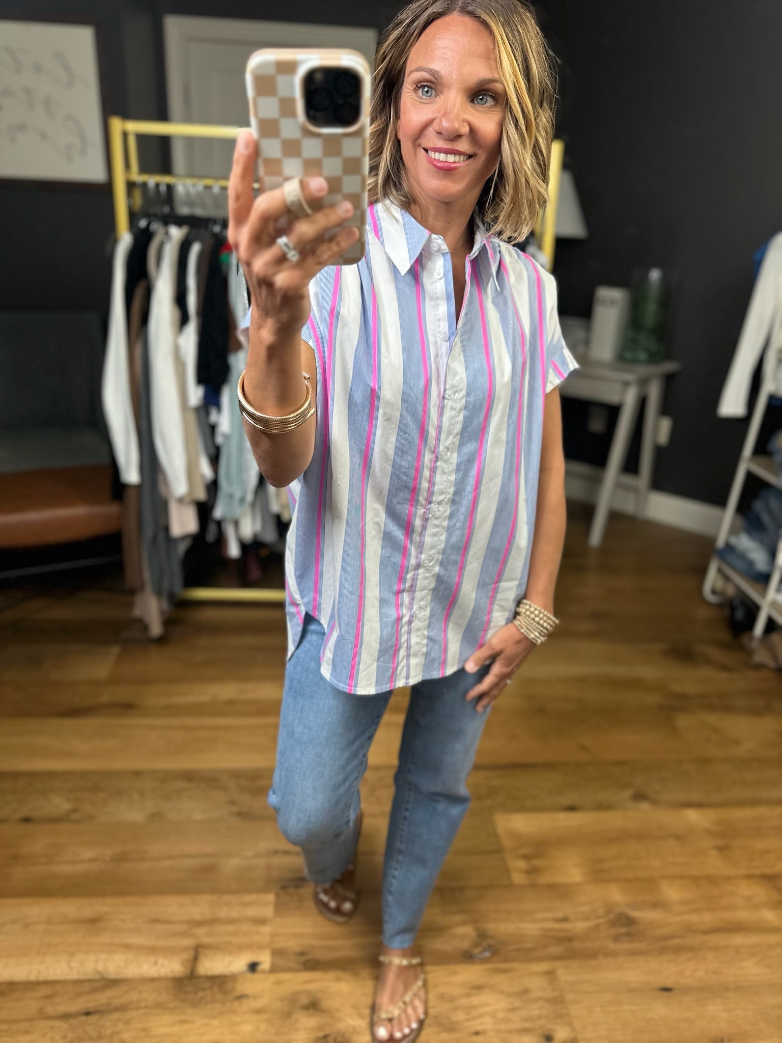 Tie This Up Striped Button-Down Top - Pink-Jodifl-Anna Kaytes Boutique, Women's Fashion Boutique in Grinnell, Iowa