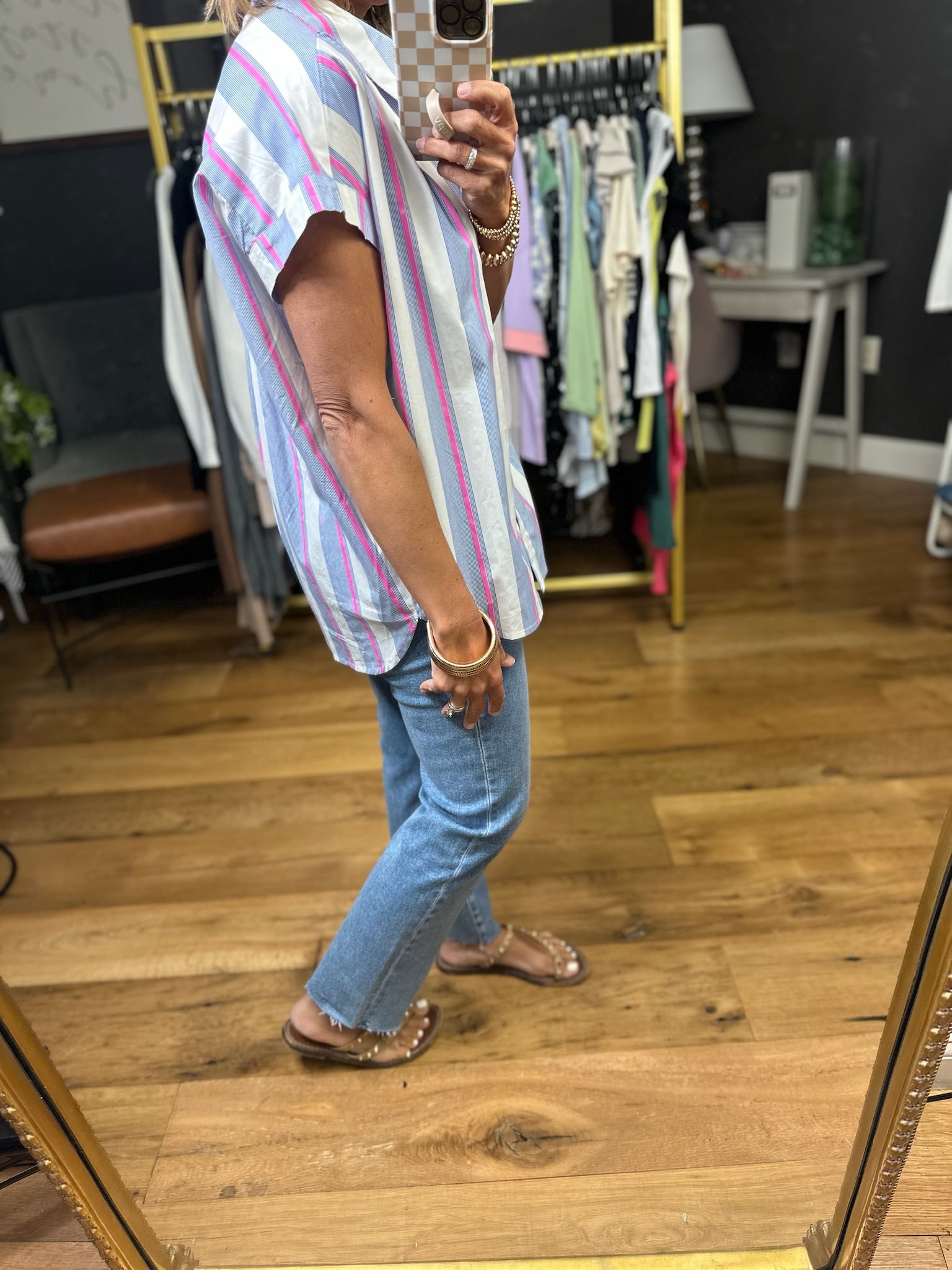 Tie This Up Striped Button-Down Top - Pink-Jodifl-Anna Kaytes Boutique, Women's Fashion Boutique in Grinnell, Iowa