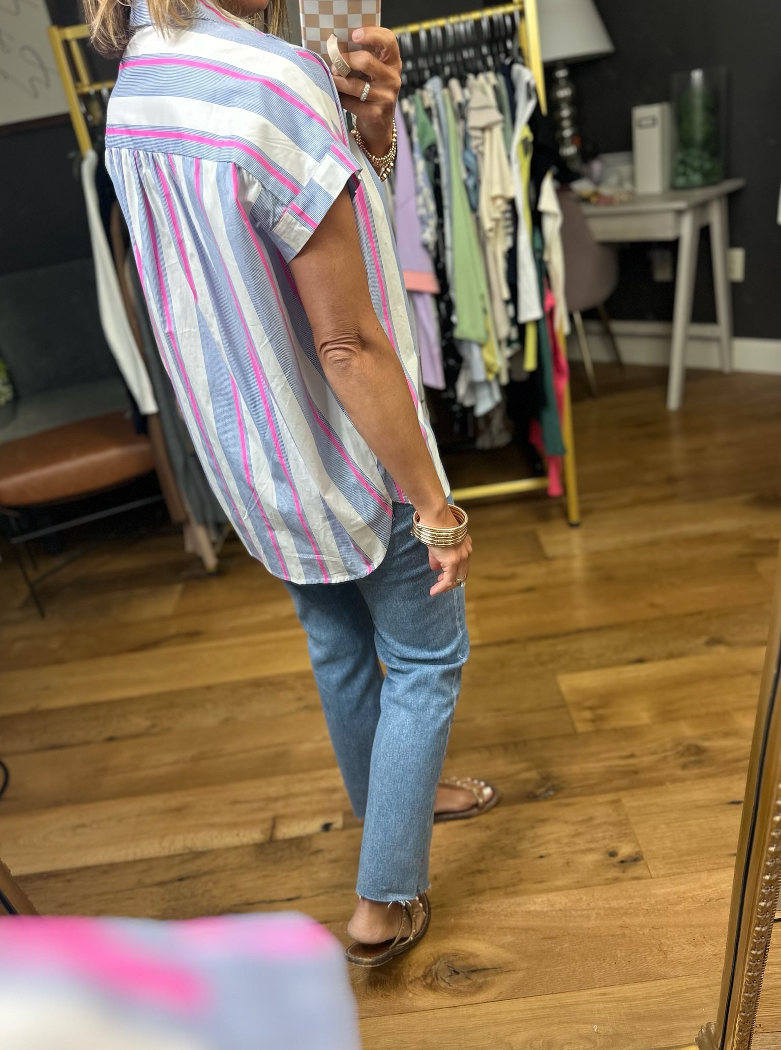 Tie This Up Striped Button-Down Top - Pink-Jodifl-Anna Kaytes Boutique, Women's Fashion Boutique in Grinnell, Iowa