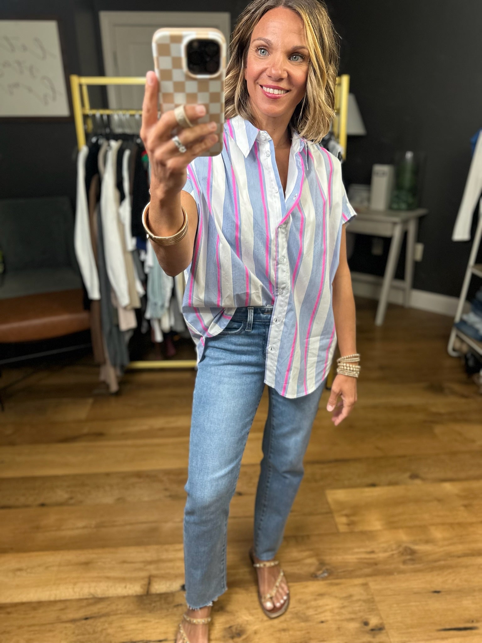 Tie This Up Striped Button-Down Top - Pink-Jodifl-Anna Kaytes Boutique, Women's Fashion Boutique in Grinnell, Iowa