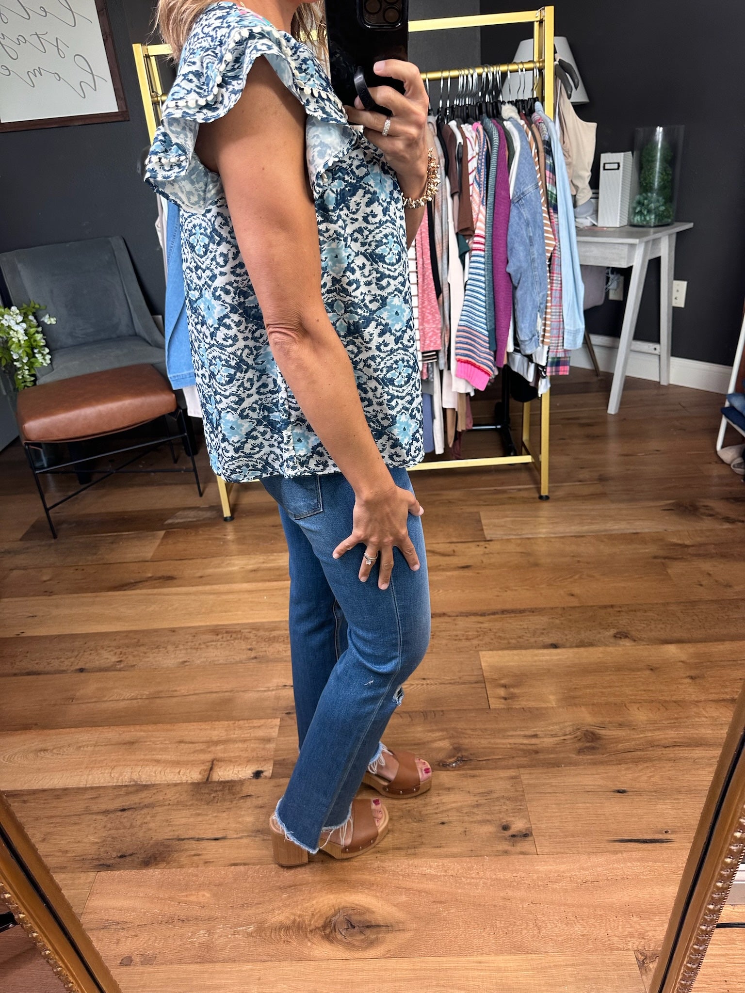 **Taking Advantage Contrasting Patterned Top - Blue Multi-THML-Anna Kaytes Boutique, Women's Fashion Boutique in Grinnell, Iowa