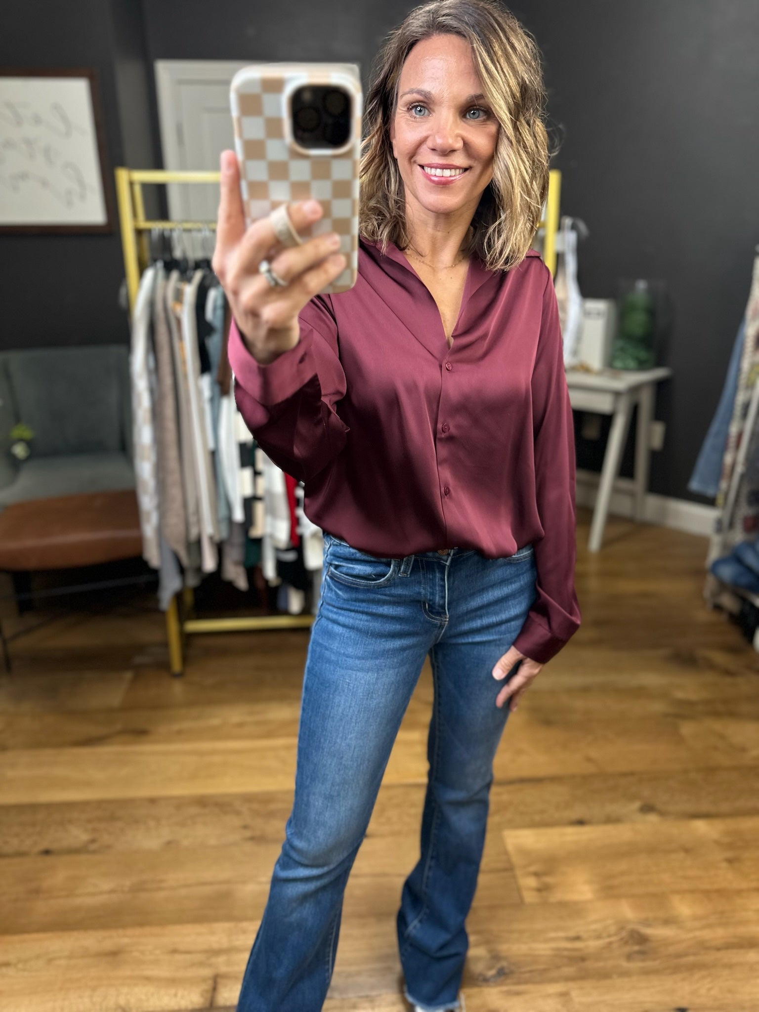 In The Wine Spirits Button-Down Top - Plum-Skies Are Blue-Anna Kaytes Boutique, Women's Fashion Boutique in Grinnell, Iowa