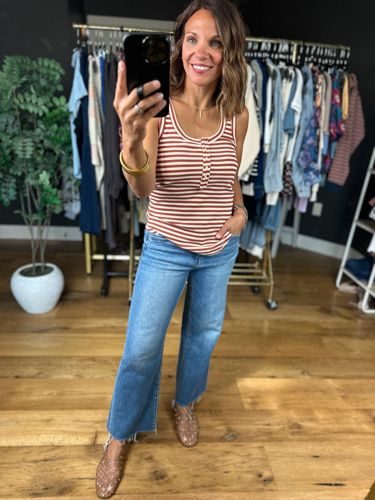 Nothing New Striped Henley Tank-Sleeveless-Very J-Anna Kaytes Boutique, Women's Fashion Boutique in Grinnell, Iowa