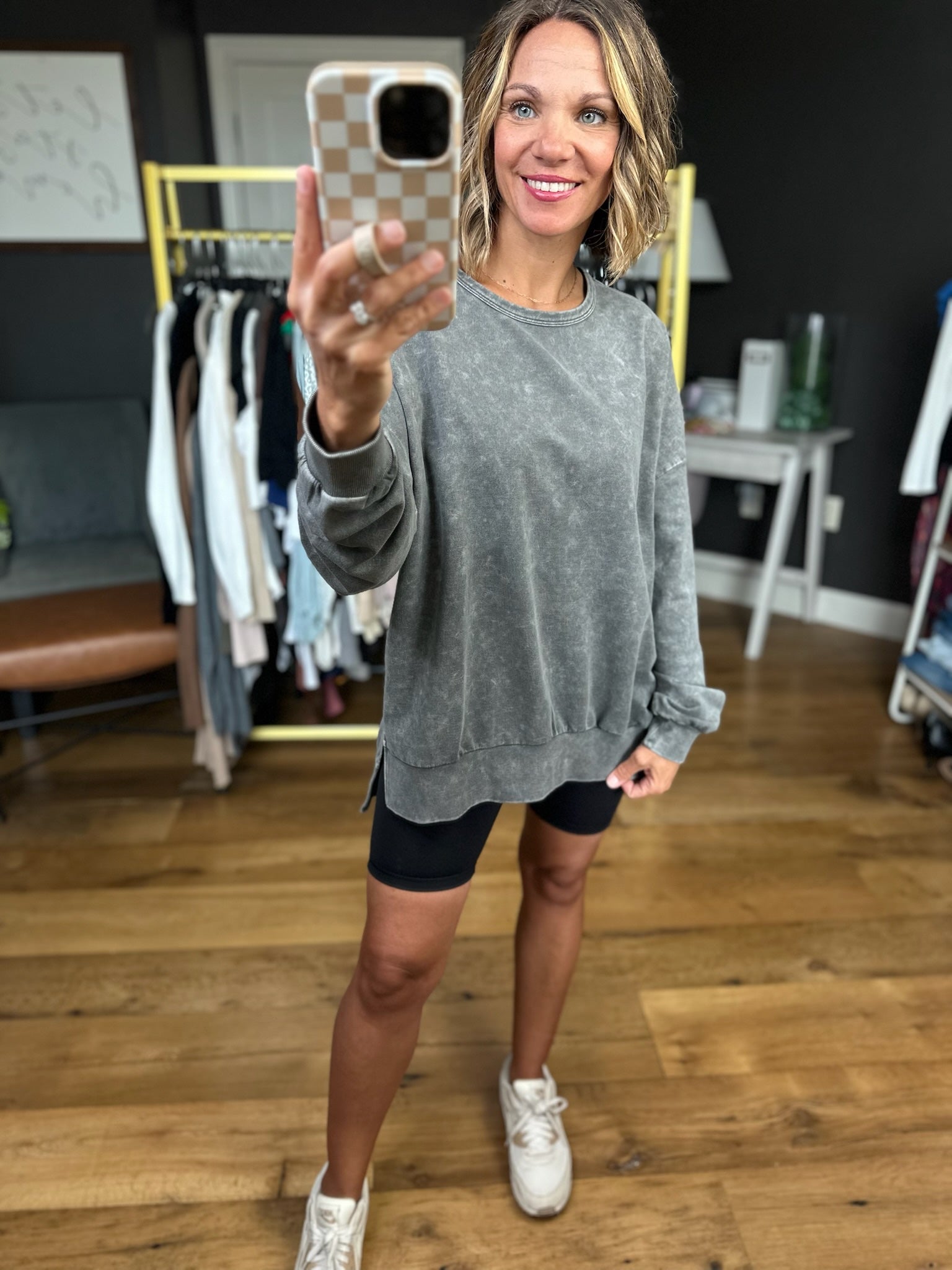 On My Mind Slit-Hem Washed Crewneck - Multiple Options-Blu Pepper-Anna Kaytes Boutique, Women's Fashion Boutique in Grinnell, Iowa