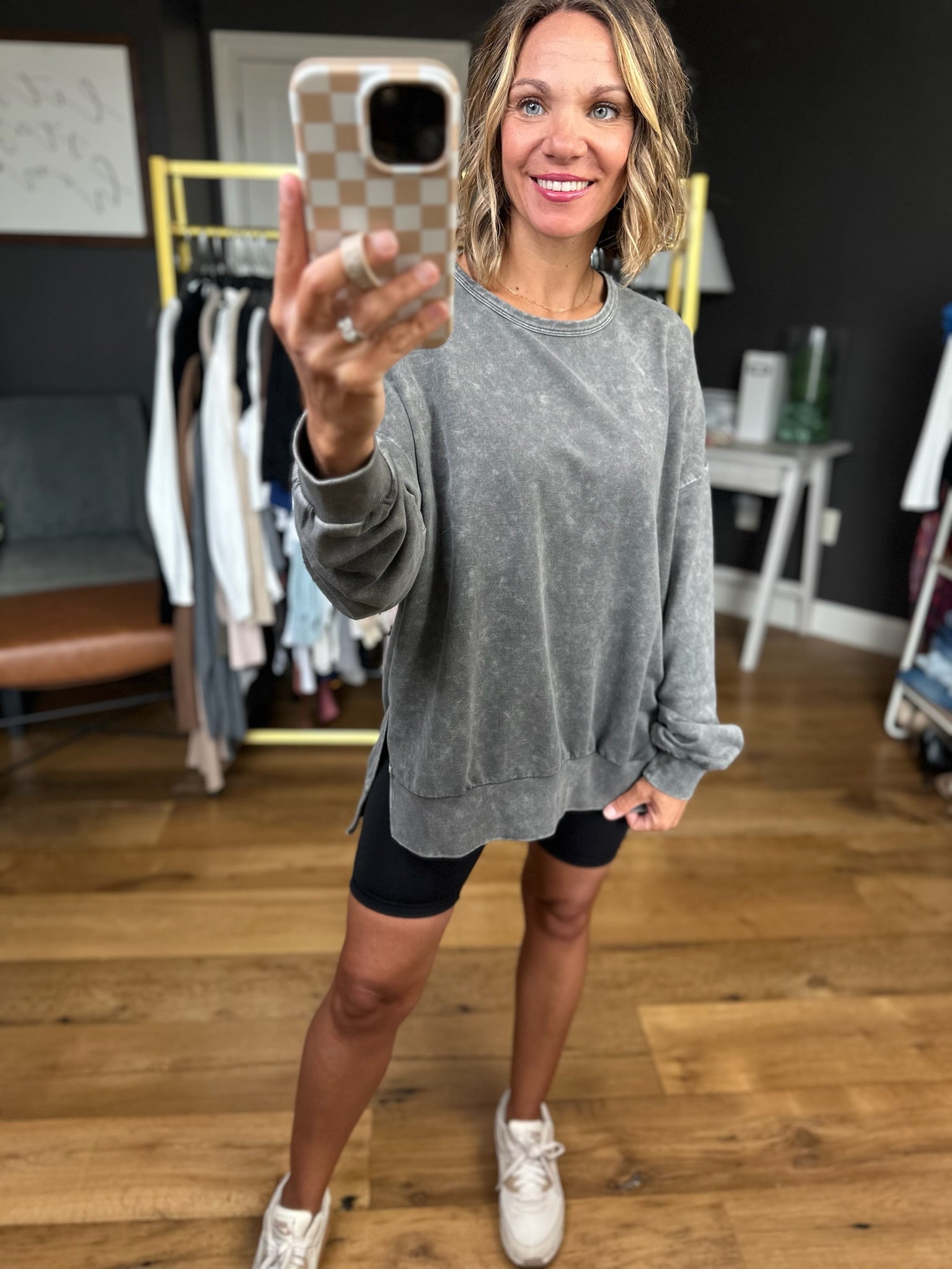 On My Mind Slit-Hem Washed Crewneck - Multiple Options-Blu Pepper-Anna Kaytes Boutique, Women's Fashion Boutique in Grinnell, Iowa