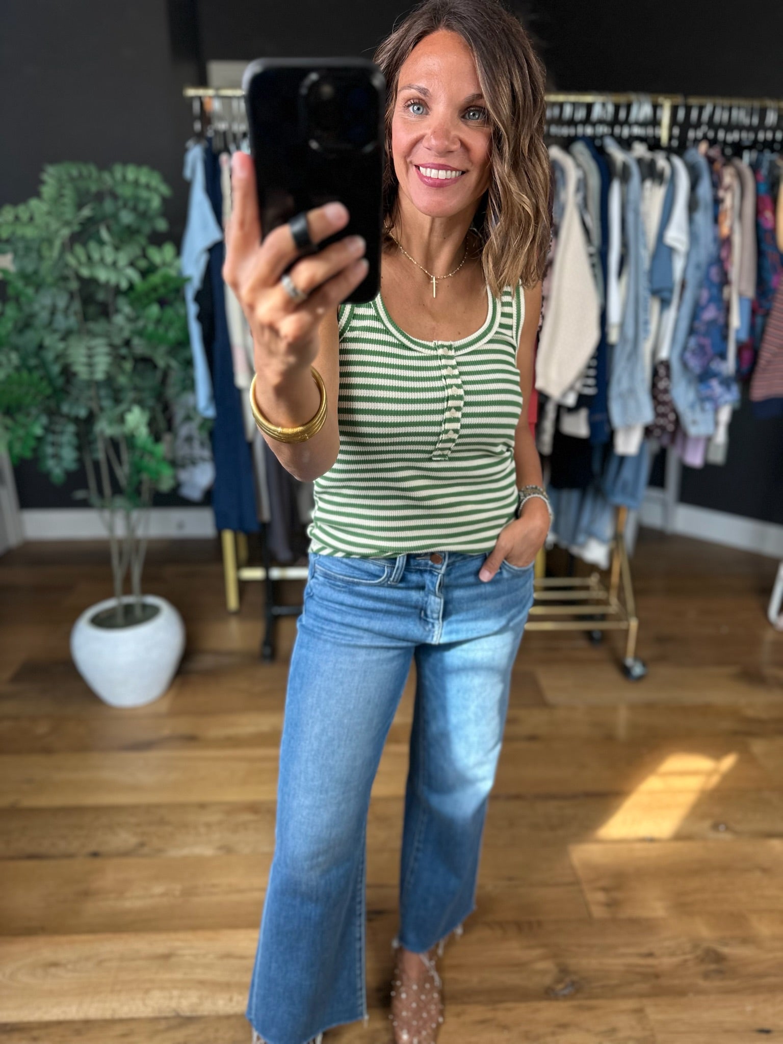 Nothing New Striped Henley Tank-Sleeveless-Very J-Anna Kaytes Boutique, Women's Fashion Boutique in Grinnell, Iowa
