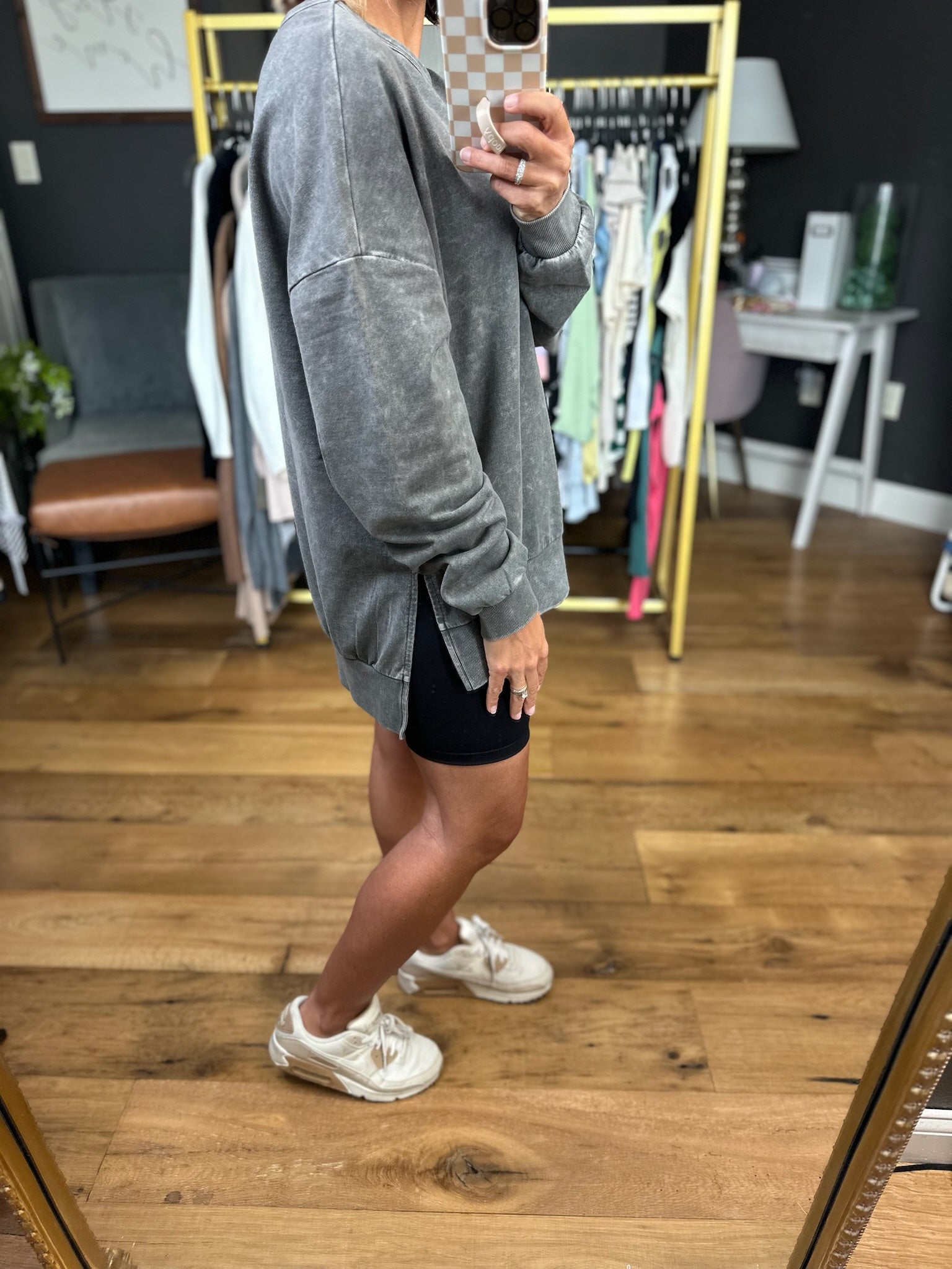 On My Mind Slit-Hem Washed Crewneck - Multiple Options-Blu Pepper-Anna Kaytes Boutique, Women's Fashion Boutique in Grinnell, Iowa