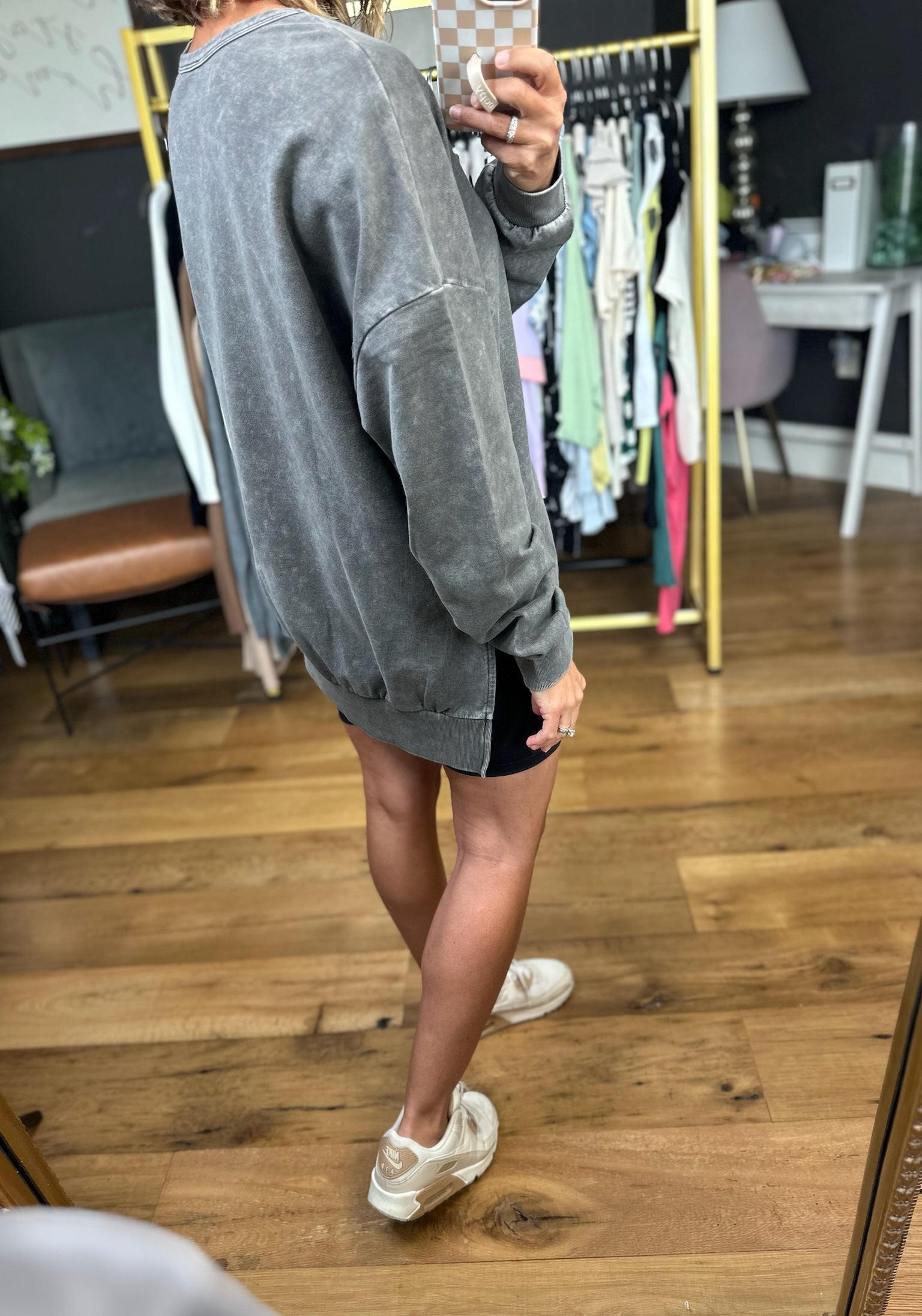 On My Mind Slit-Hem Washed Crewneck - Multiple Options-Blu Pepper-Anna Kaytes Boutique, Women's Fashion Boutique in Grinnell, Iowa