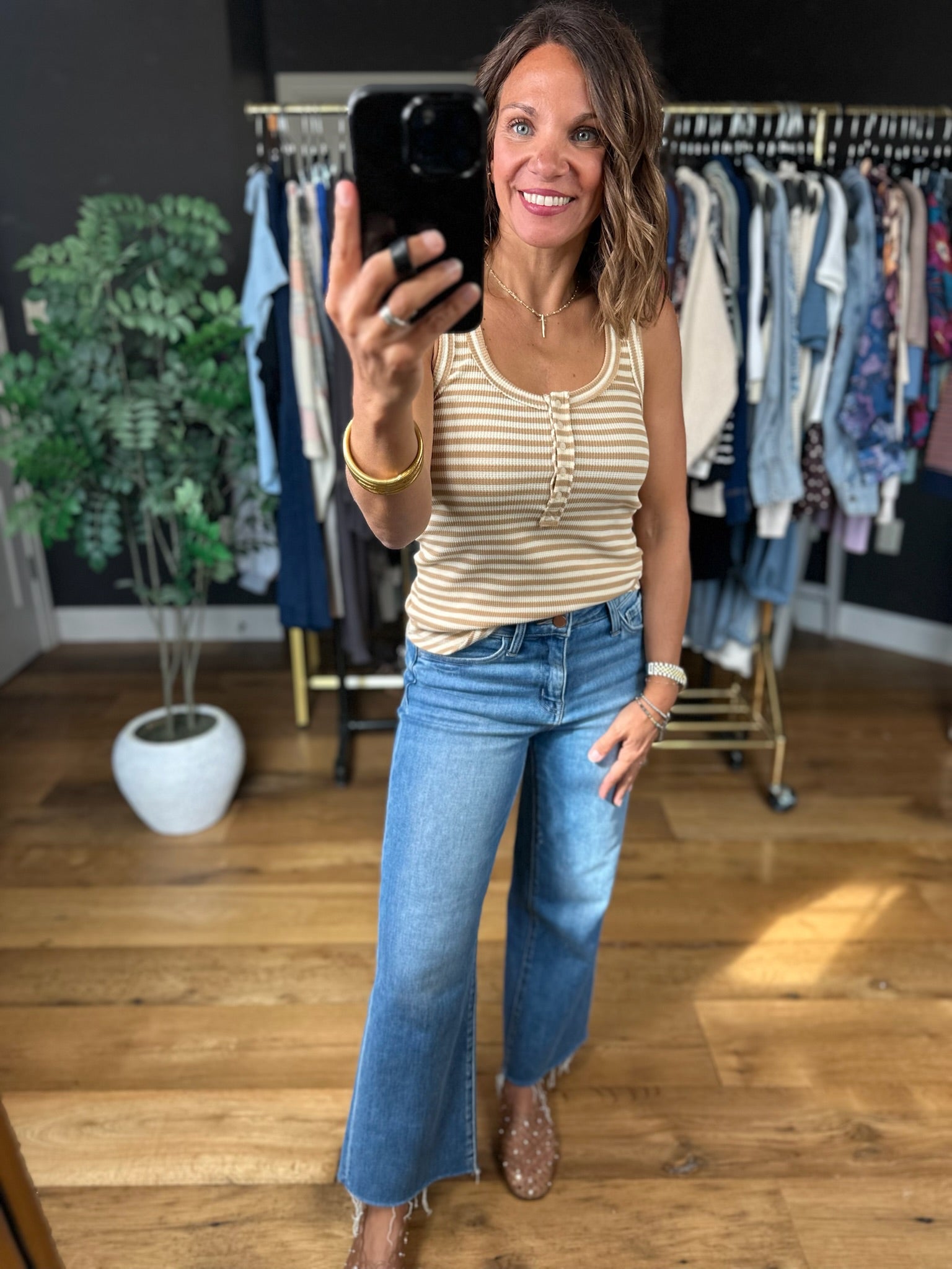 Nothing New Striped Henley Tank-Sleeveless-Very J-Anna Kaytes Boutique, Women's Fashion Boutique in Grinnell, Iowa