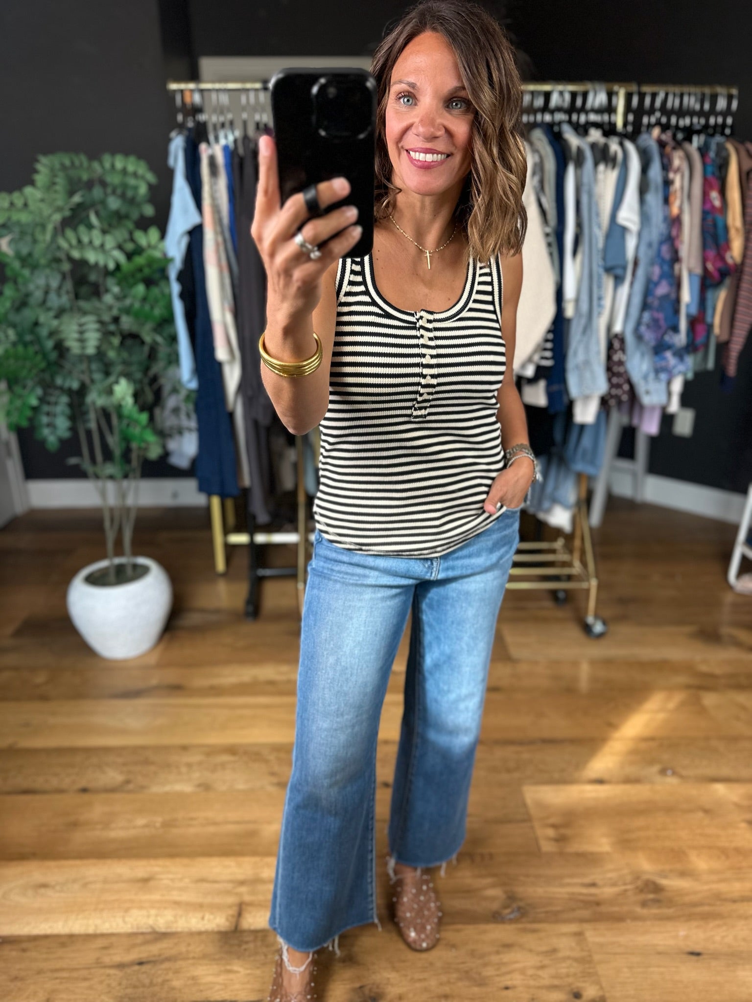 Nothing New Striped Henley Tank-Sleeveless-Very J-Anna Kaytes Boutique, Women's Fashion Boutique in Grinnell, Iowa