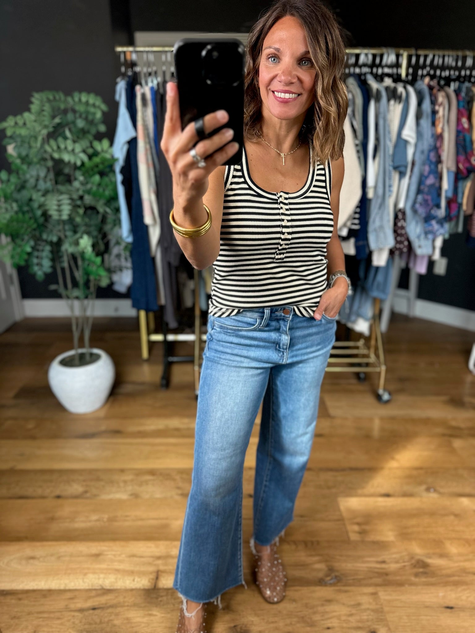 Nothing New Striped Henley Tank-Sleeveless-Very J-Anna Kaytes Boutique, Women's Fashion Boutique in Grinnell, Iowa