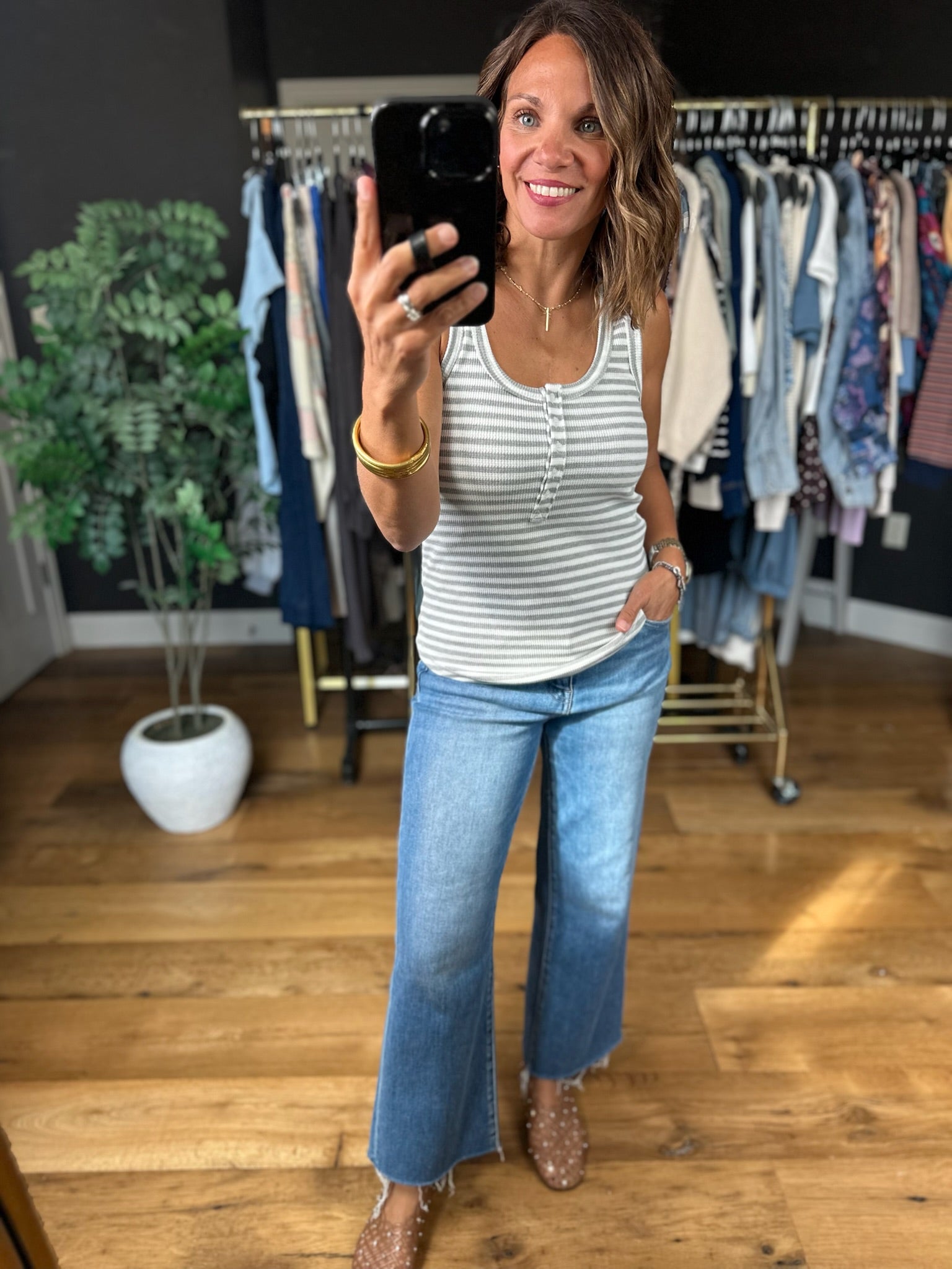 Nothing New Striped Henley Tank-Sleeveless-Very J-Anna Kaytes Boutique, Women's Fashion Boutique in Grinnell, Iowa