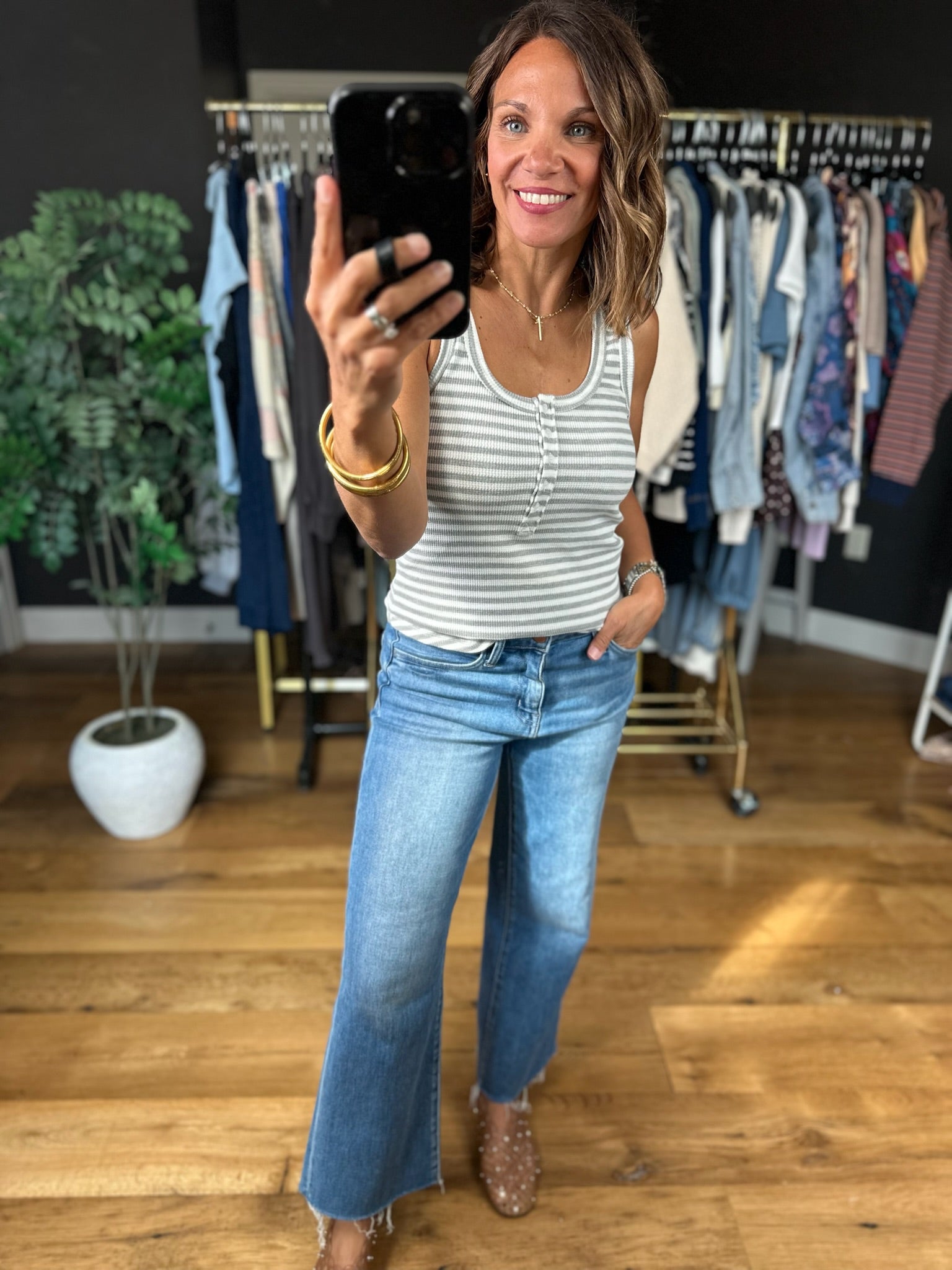 Nothing New Striped Henley Tank-Sleeveless-Very J-Anna Kaytes Boutique, Women's Fashion Boutique in Grinnell, Iowa