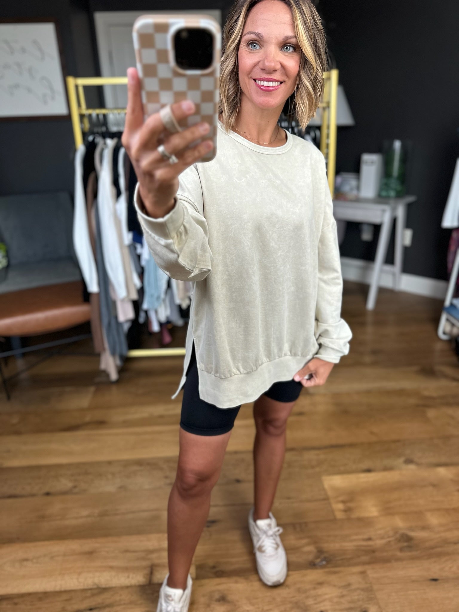 On My Mind Slit-Hem Washed Crewneck - Multiple Options-Blu Pepper-Anna Kaytes Boutique, Women's Fashion Boutique in Grinnell, Iowa