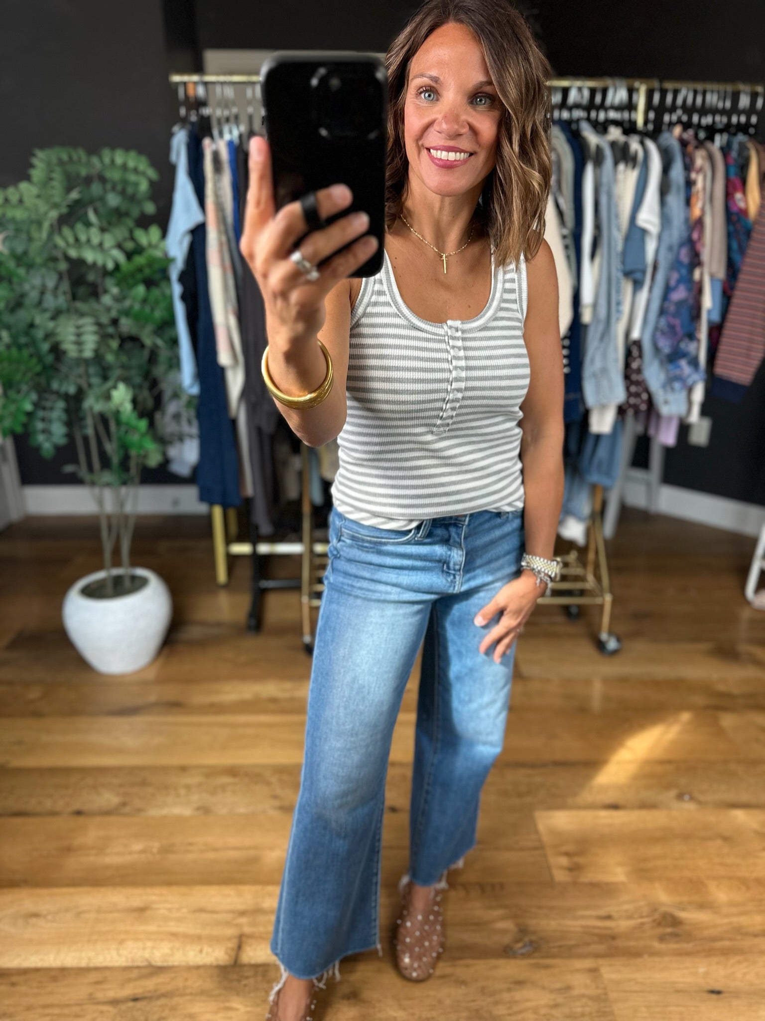 Nothing New Striped Henley Tank-Sleeveless-Very J-Anna Kaytes Boutique, Women's Fashion Boutique in Grinnell, Iowa