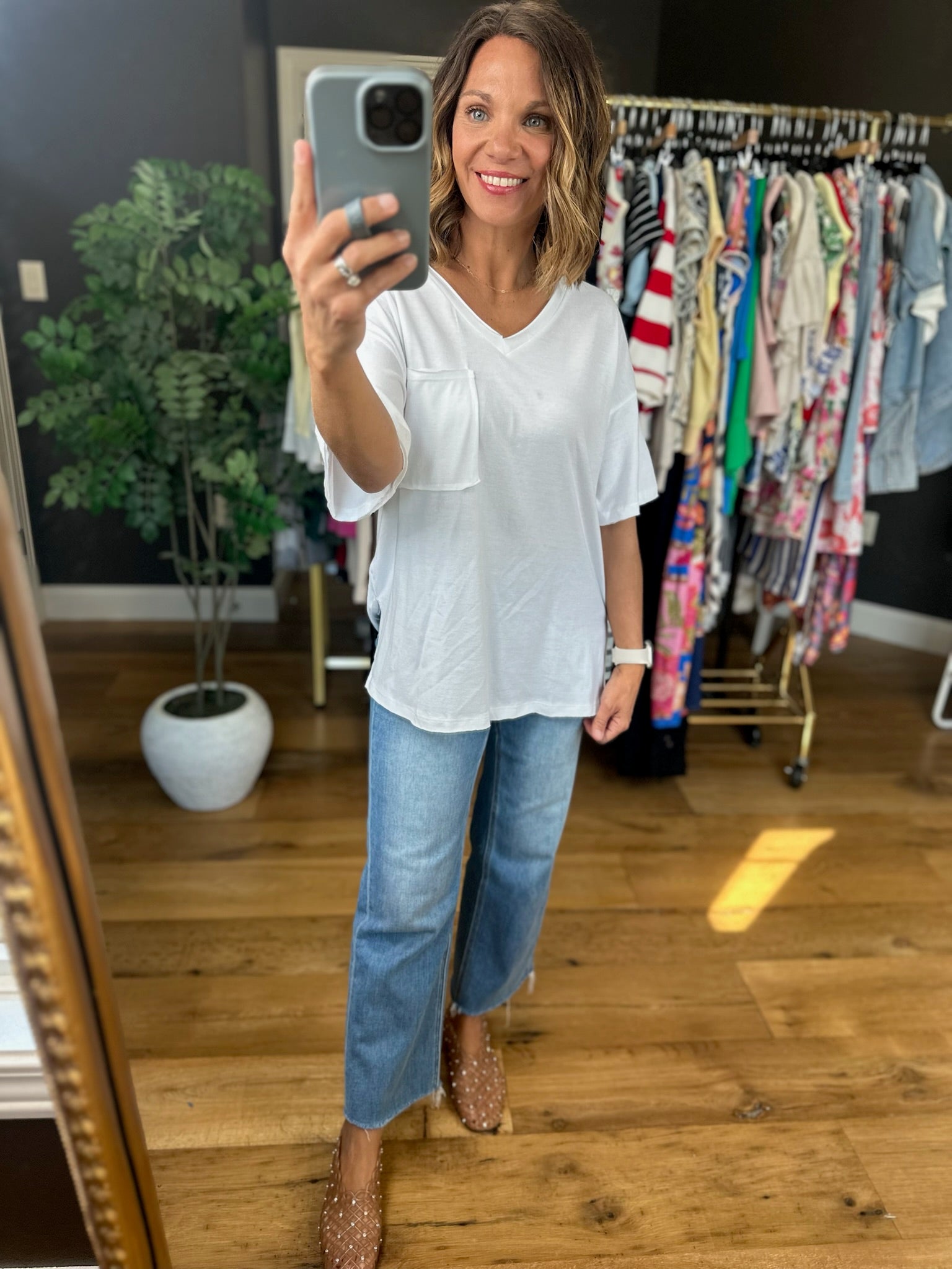 What We Do Boyfriend V-Neck Tee-Short Sleeves-Zenana-Anna Kaytes Boutique, Women's Fashion Boutique in Grinnell, Iowa