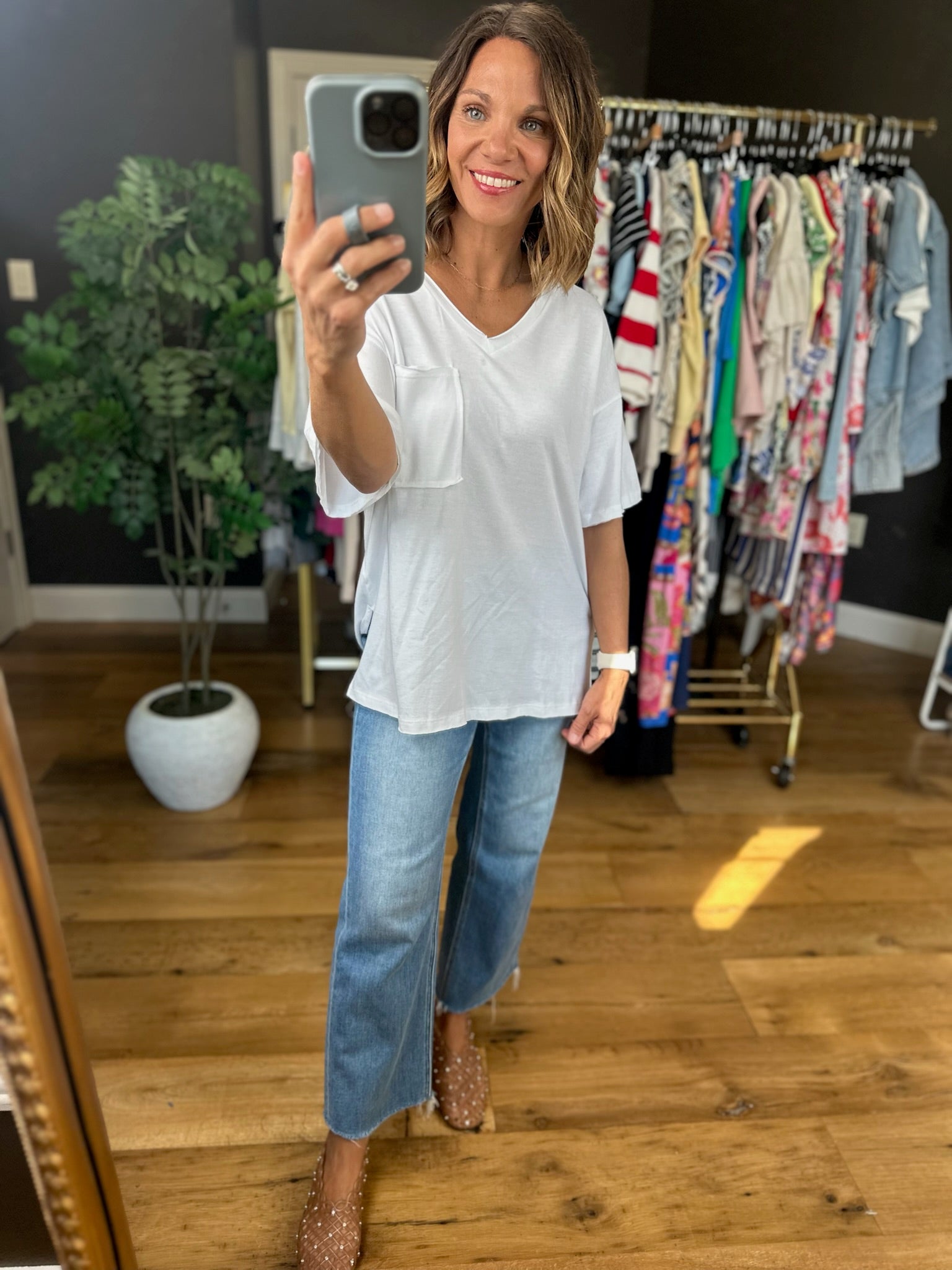 What We Do Boyfriend V-Neck Tee-Short Sleeves-Zenana-Anna Kaytes Boutique, Women's Fashion Boutique in Grinnell, Iowa