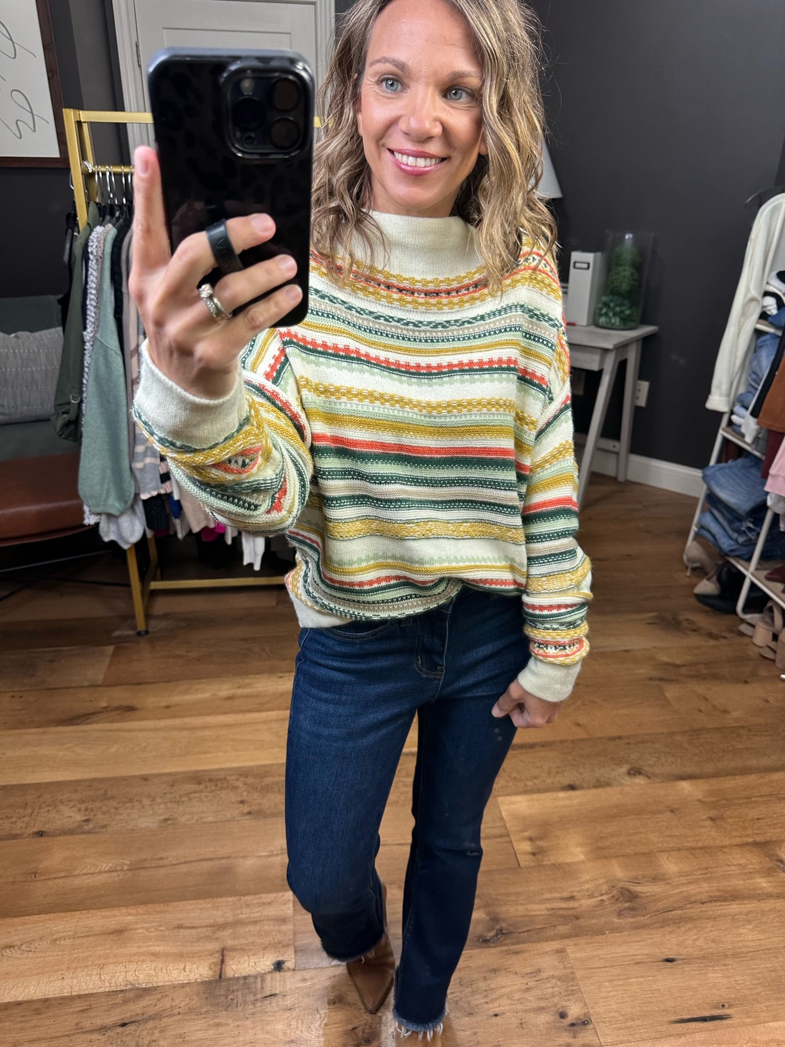 Something Happens Striped Aztec Print Sweater - Multiple Options