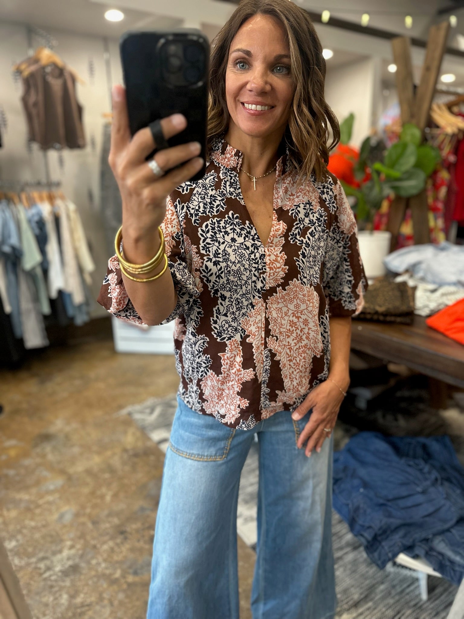 Colors Changing Floral Top-Short Sleeves-THML-Anna Kaytes Boutique, Women's Fashion Boutique in Grinnell, Iowa