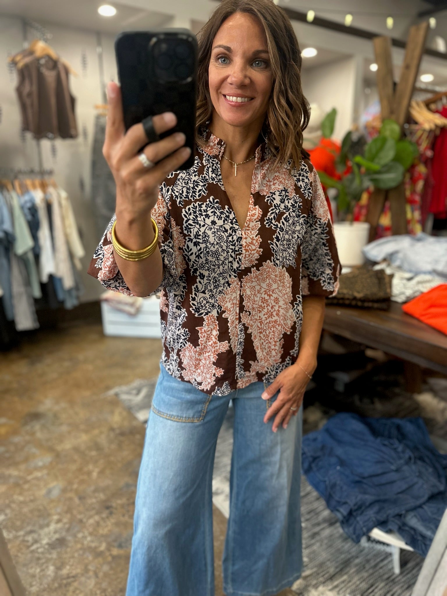 Colors Changing Floral Top-Short Sleeves-THML-Anna Kaytes Boutique, Women's Fashion Boutique in Grinnell, Iowa