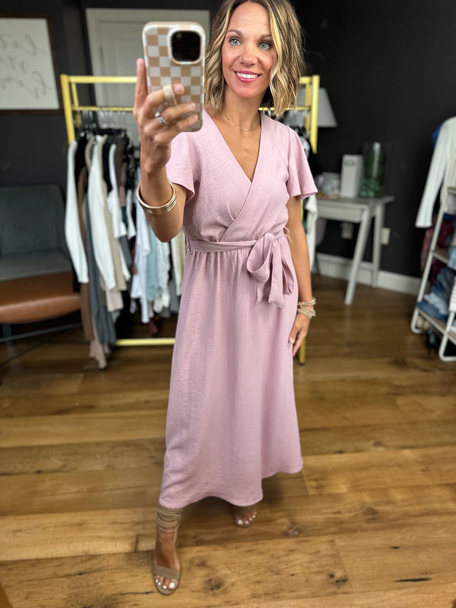 My Way In Tie-Waist Midi Dress - Dusty Pink-Be Cool-Anna Kaytes Boutique, Women's Fashion Boutique in Grinnell, Iowa
