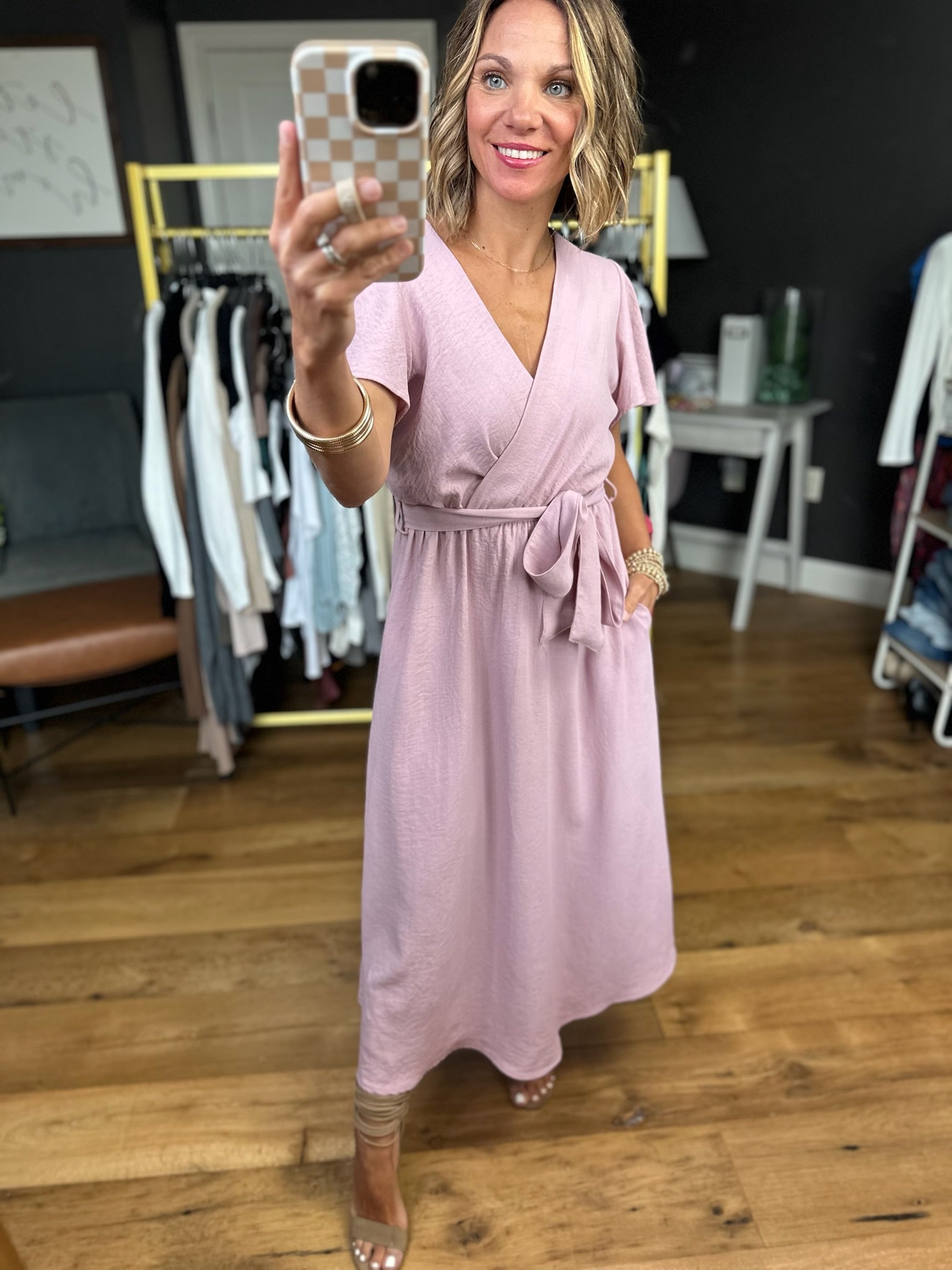 My Way In Tie-Waist Midi Dress - Dusty Pink-Be Cool-Anna Kaytes Boutique, Women's Fashion Boutique in Grinnell, Iowa