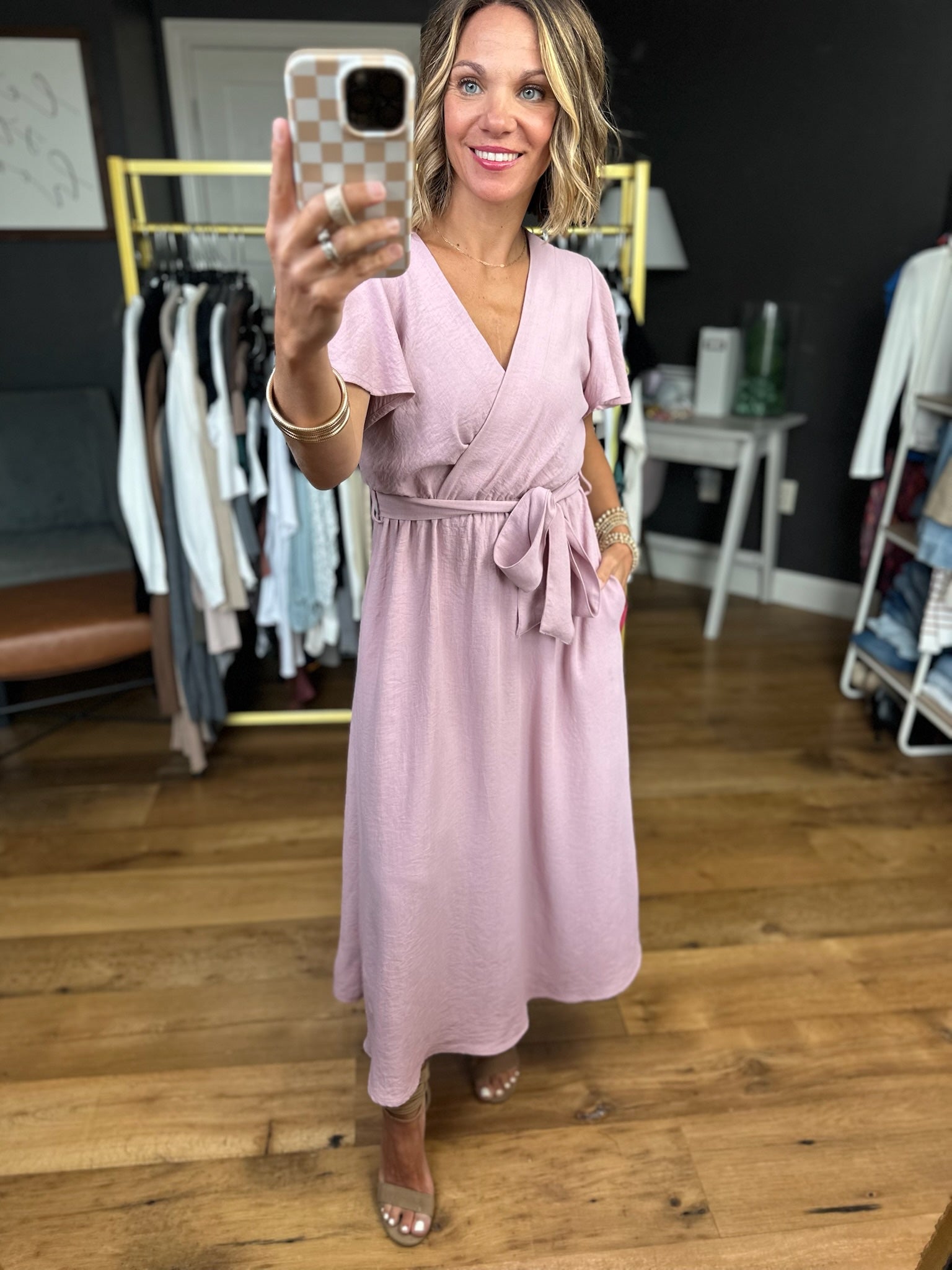 My Way In Tie-Waist Midi Dress - Dusty Pink-Be Cool-Anna Kaytes Boutique, Women's Fashion Boutique in Grinnell, Iowa