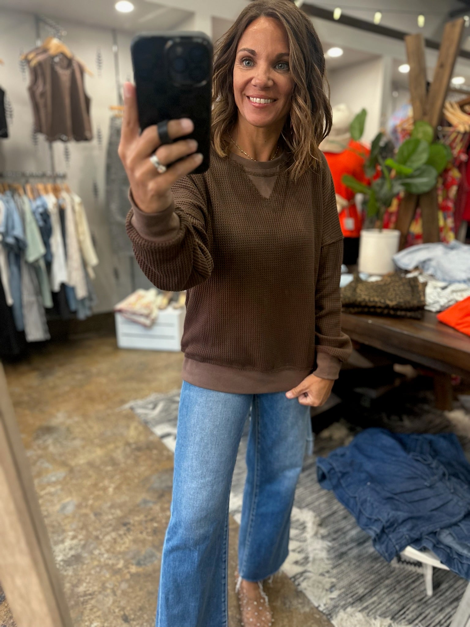 In A Fall State Waffle Long-Sleeve-Long Sleeves-Staccato-Anna Kaytes Boutique, Women's Fashion Boutique in Grinnell, Iowa