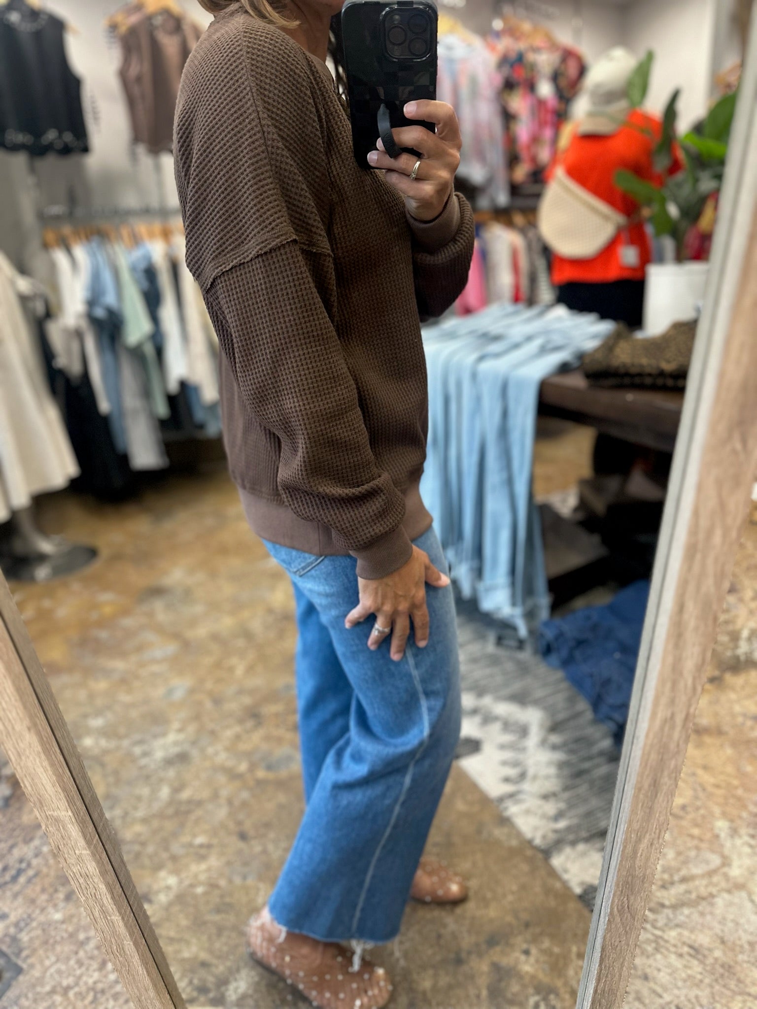 In A Fall State Waffle Long-Sleeve-Long Sleeves-Staccato-Anna Kaytes Boutique, Women's Fashion Boutique in Grinnell, Iowa