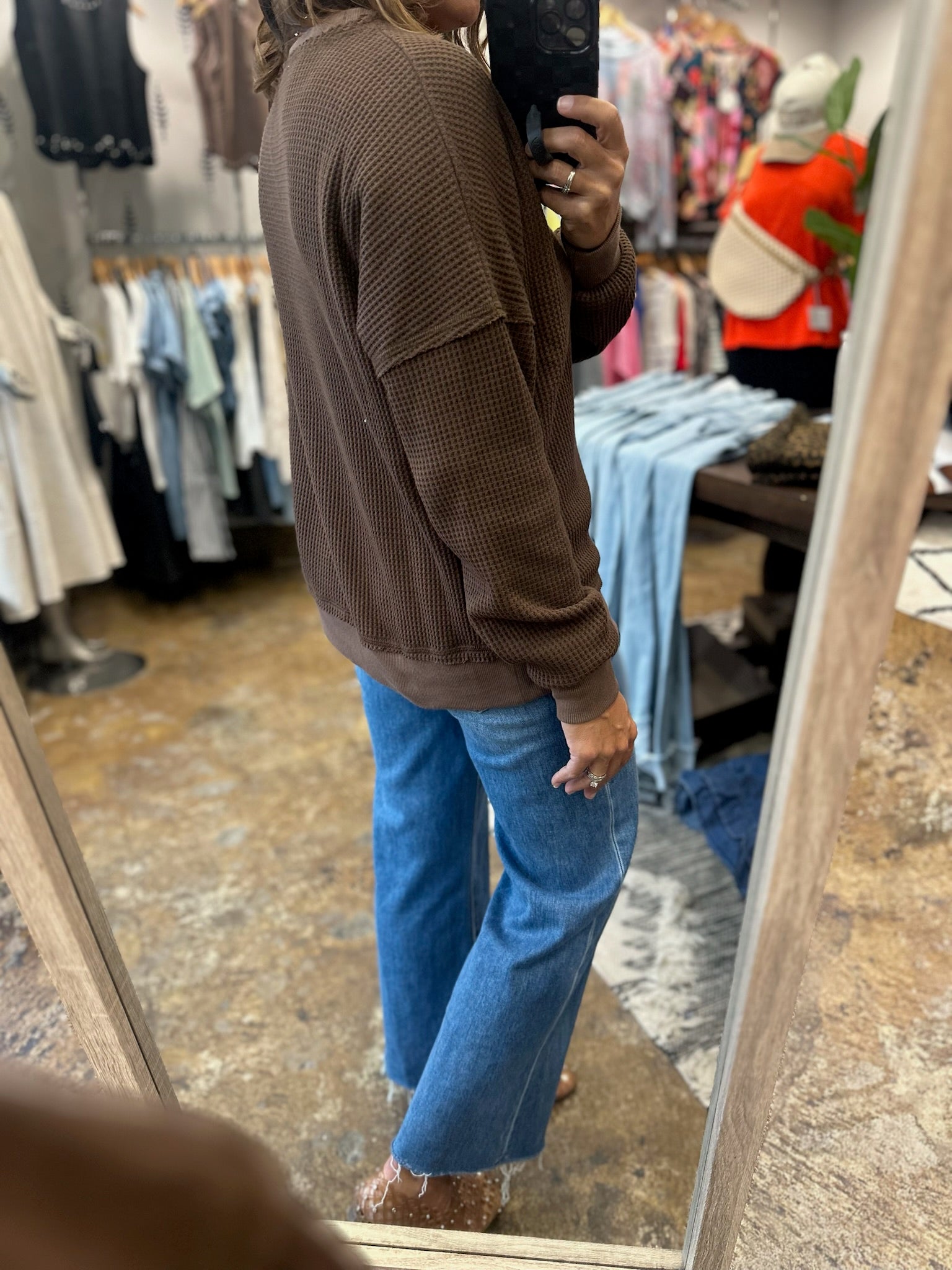 In A Fall State Waffle Long-Sleeve-Long Sleeves-Staccato-Anna Kaytes Boutique, Women's Fashion Boutique in Grinnell, Iowa